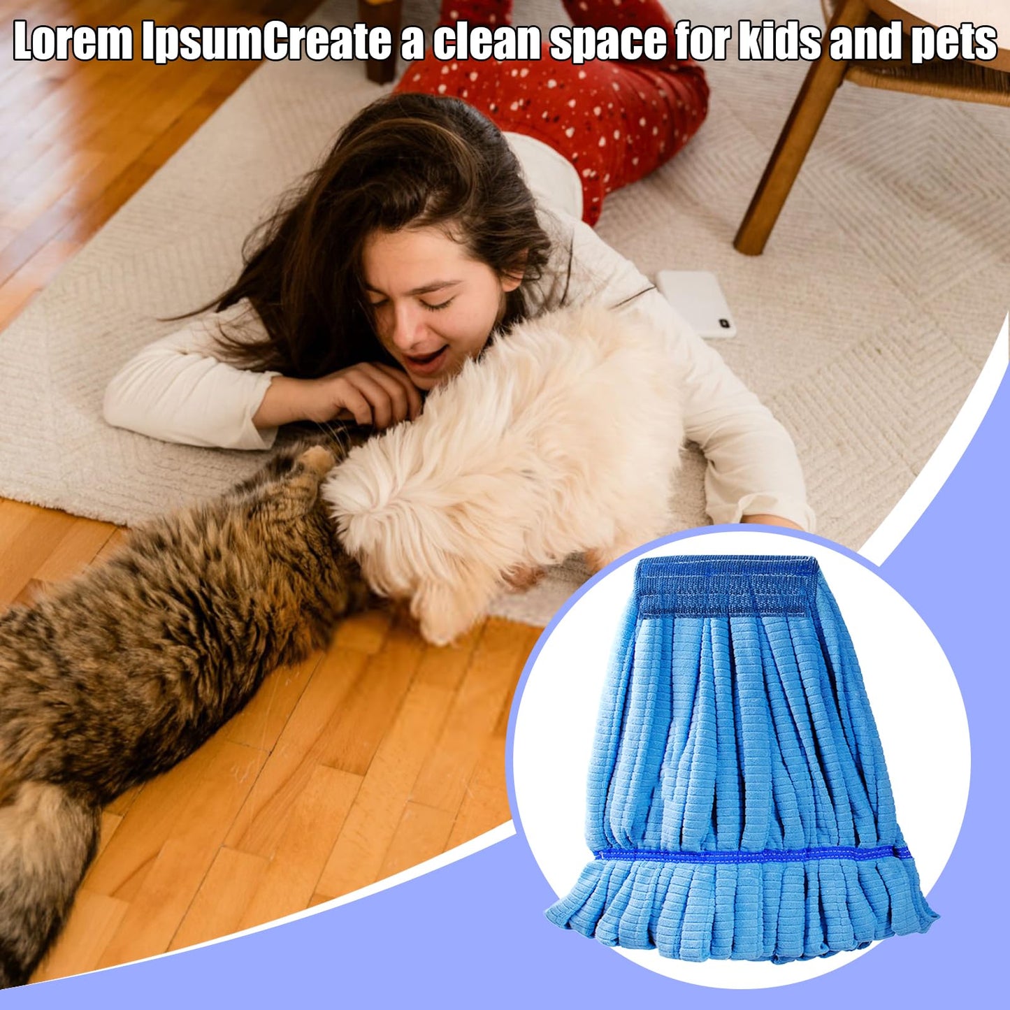 TANEMUDO 5 Pcs Commercial Mop Head Replacement Tube Microfiber Mop Heads with Looped End Large Commercial Mop Head Refill for Wet Floor Cleaning in Industrial Commercial and Home Use (Blue)