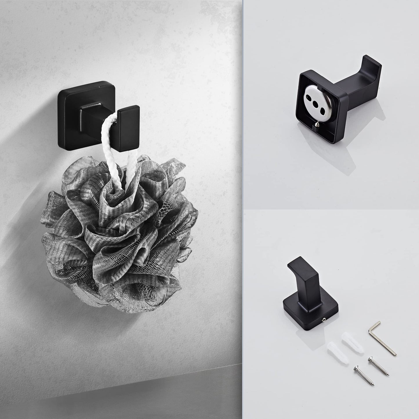 Matte Black Bathroom Hardware Set 4 Pieces,Bathroom Accessories Set Stainless Steel Wall Mounted, Hand Towel Bar, Towel Ring, Robe Towel Hooks,Toilet Paper Holder,Towel Bar Set, 23.6 Inch