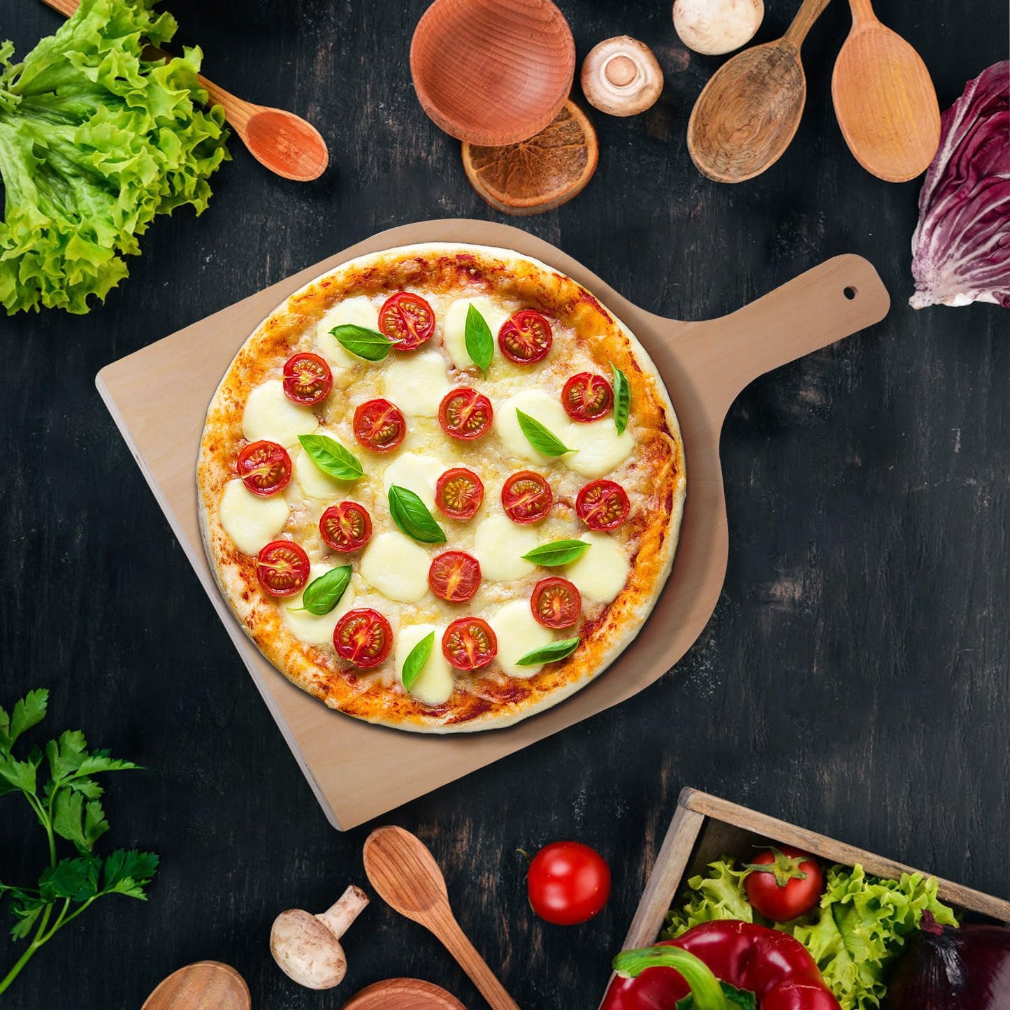 4 Pcs Wood Pizza Peel Wooden Paddle Natural Board with Handle Spatula Cutting for Restaurant Baking Homemade and Bread Fruit Vegetables Cheese