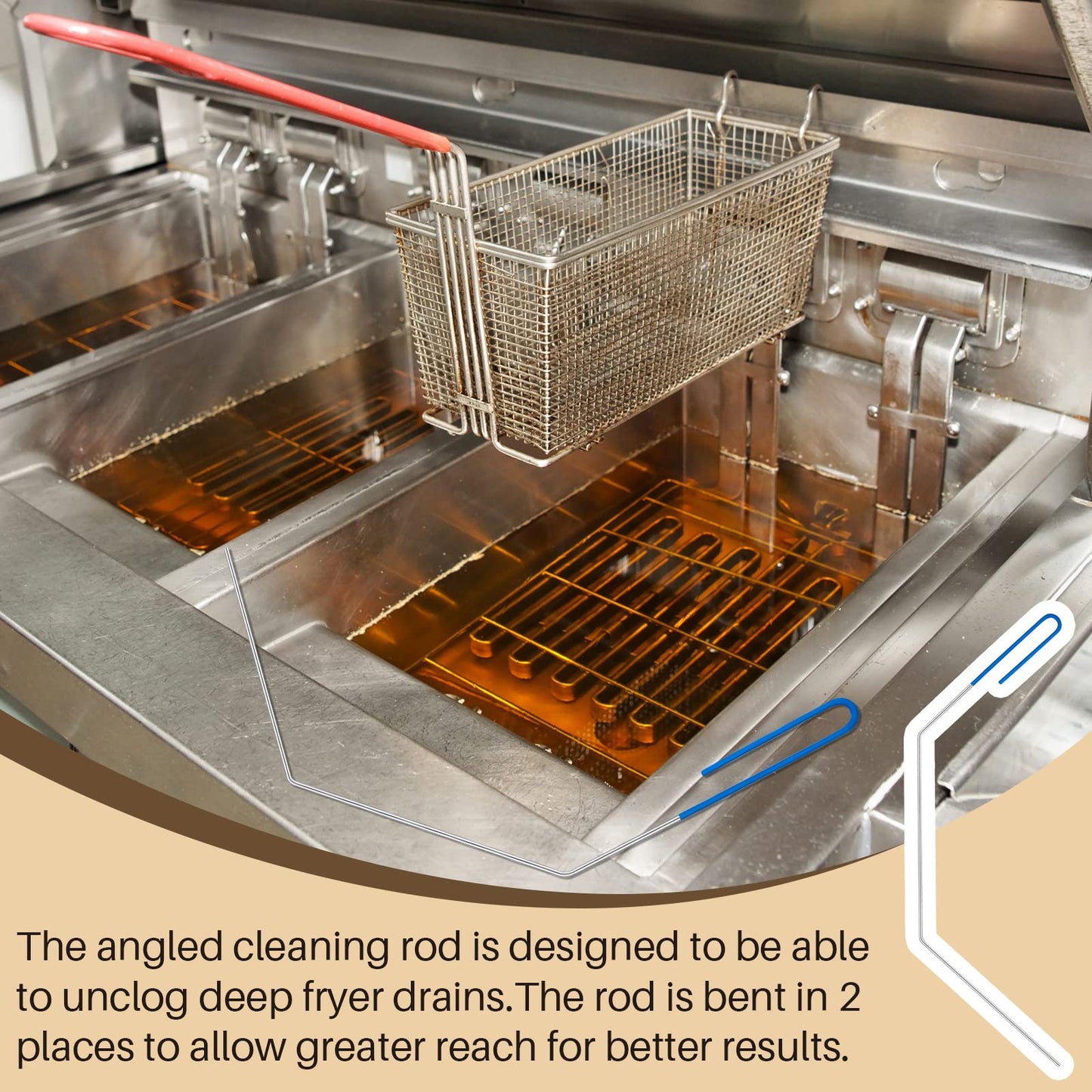 Nuenen 3 Pieces Fryer Cleaning Tools Including L Shaped Fryer Cleaning Brush, Deep Cleanout Rod and Long Handle Basket Brush, Good to 750f for Restaurant Accessories