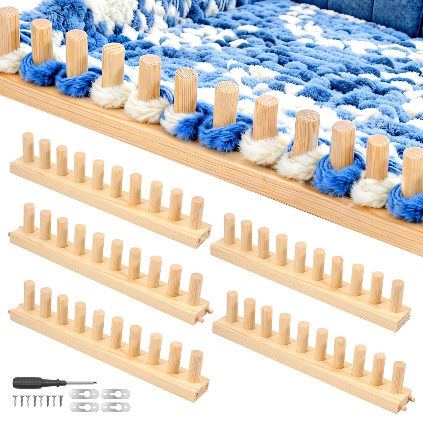 77" Chunky Knitting Blanket Loom, Adjustable Length and Portable Wooden Weaving Loom, Wooden Frame Easy to Handle for Making Large Blankets, Scarves, Thick Yarn