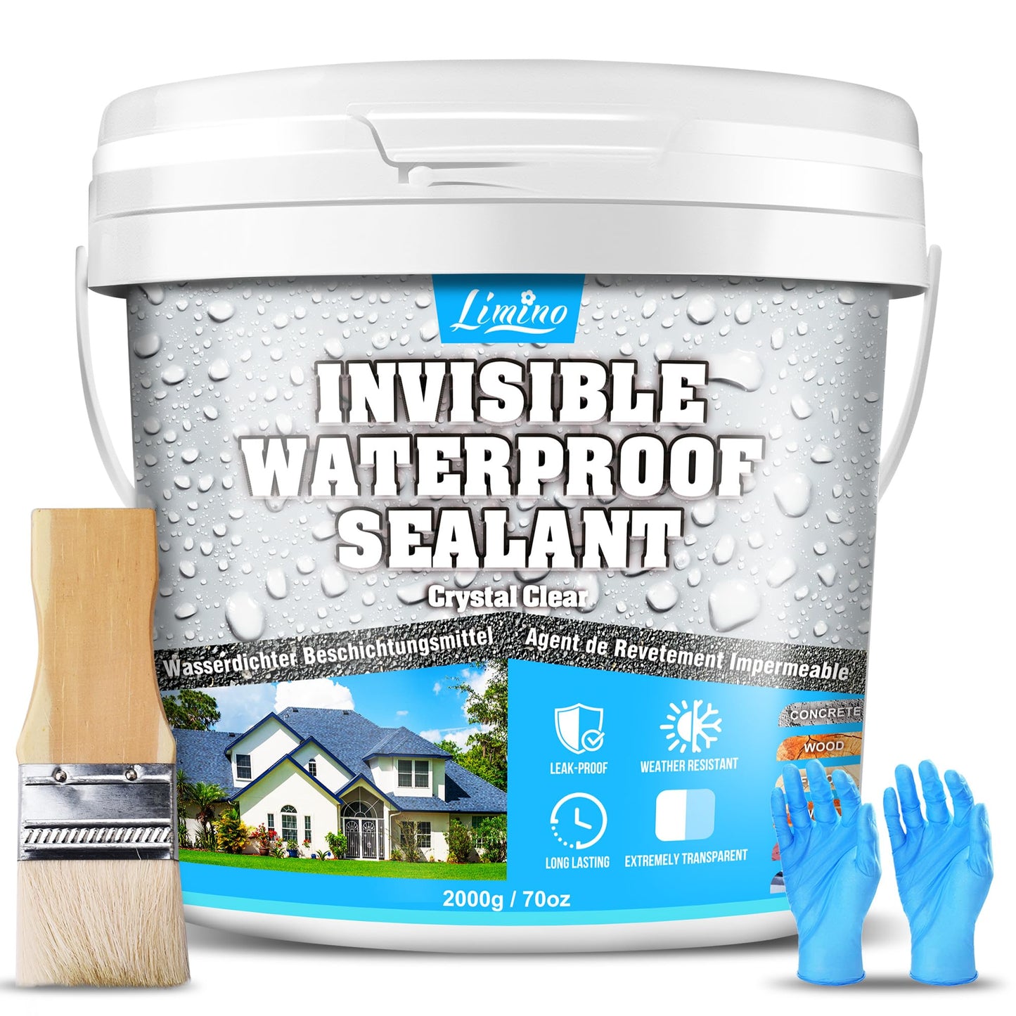 Waterproof Sealant - 70oz Water-Based Transparent Waterproof Coating, Invisible Water Proof Agent Indoor & Outdoor, Anti-Leakage Water Sealant for Roofs, Walls, Bathroom, Kitchen, Terraces, Garden