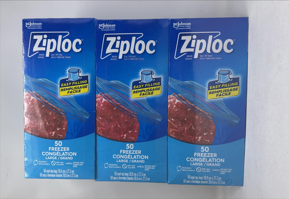 Large Freezer Bags with Easy Open Tabs, BPA-Free Airtight Seal, Ziplock – 26.8 x 27.3 cm, 3 Packs of 50 (150 Total)