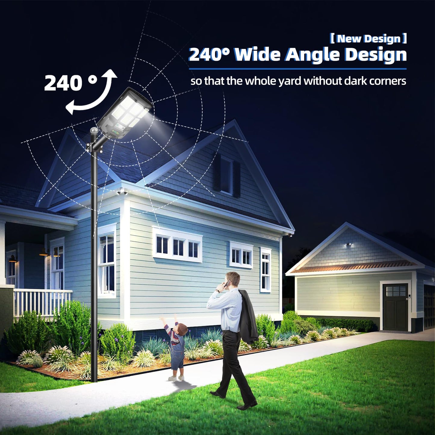 Baiston Solar Street Lights Outdoor： 2 Pack, 3000LM LED, 240° Wide Angle Security Light, Motion Sensor, Dusk to Dawn, Waterproof, 8000mAh Battery for Yard, Garage, Driveway