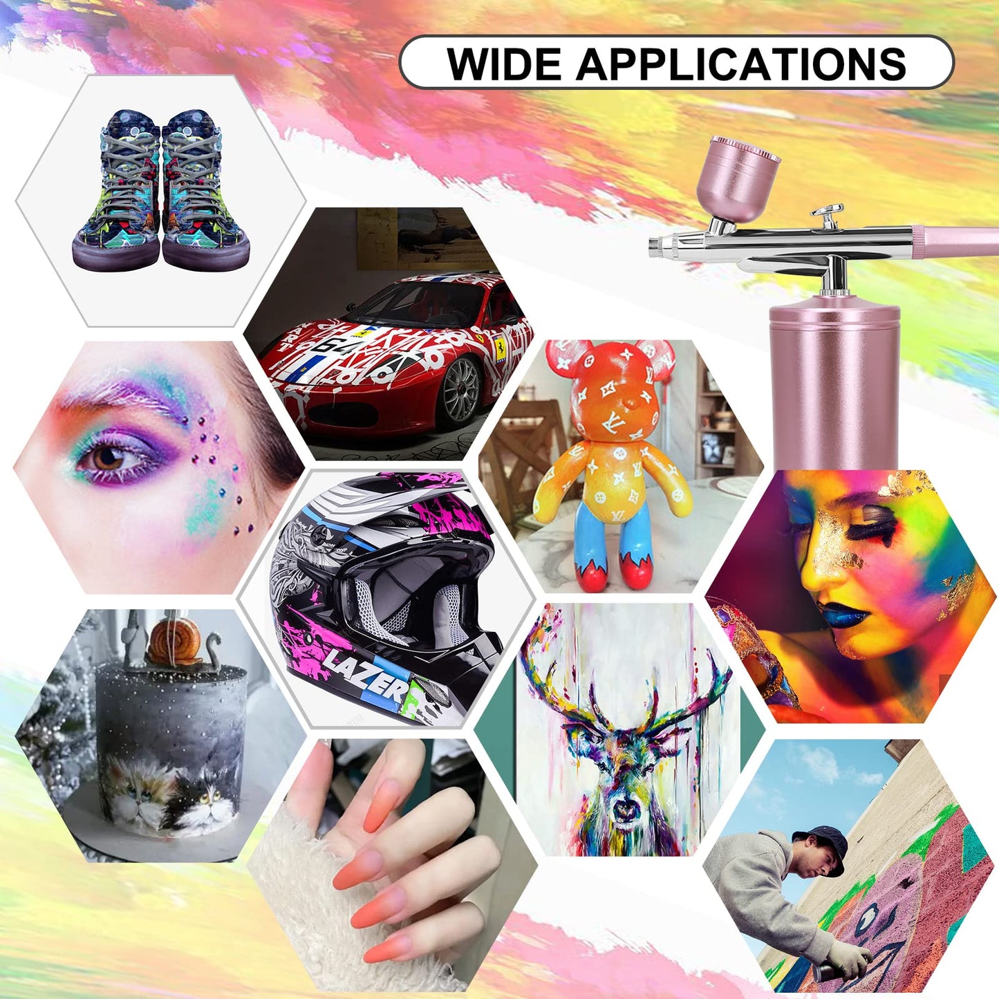 Airbrush Kit with Compressor, Auto Handheld Airbrush Gun with 0.3mm Tip, Rechargeable, Portable Air Brushes for Painting, Tattoo, Nail Art, Model Coloring, Makeup, Cake