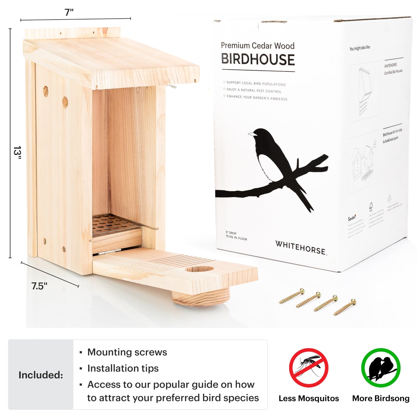 WHITEHORSE Premium Bluebird House - A Bird House Built to NABS Specs - Nestbox for Various Songbird Species - Cedar Bluebird Box House - Weatherproof Bird Houses for Outdoors