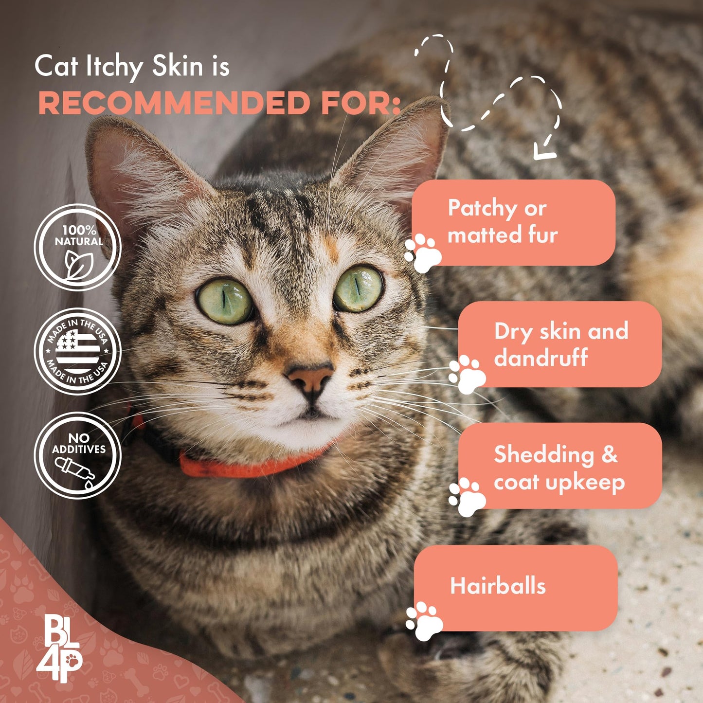 Cat Itchy Skin Relief & Hair Loss Treatment, Holistic Allergy Relief for Cats Calms Dry Skin, Dandruff & Reduces Licking, Scratching, Patchy, Matted and Shedding Fur, 400 Easy to Use Pills