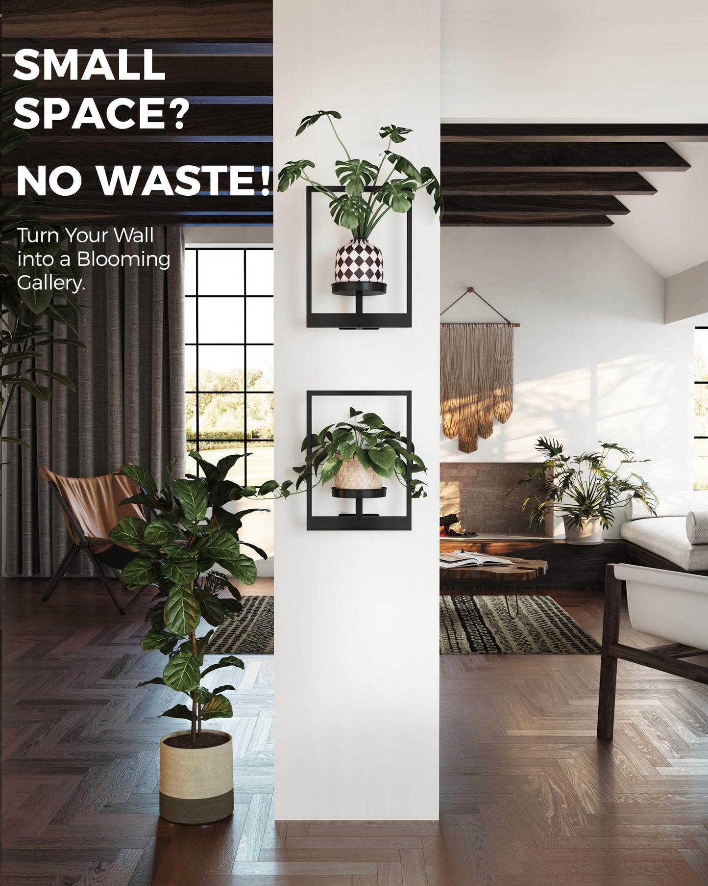 Bamworld Plant Stand Indoor Wall Decor Metal Plant Hanger Indoor Hanging Plant Holder Wall-Mounted Planters Outdoor Plant Rack Black 2 Pack (Patent Design)