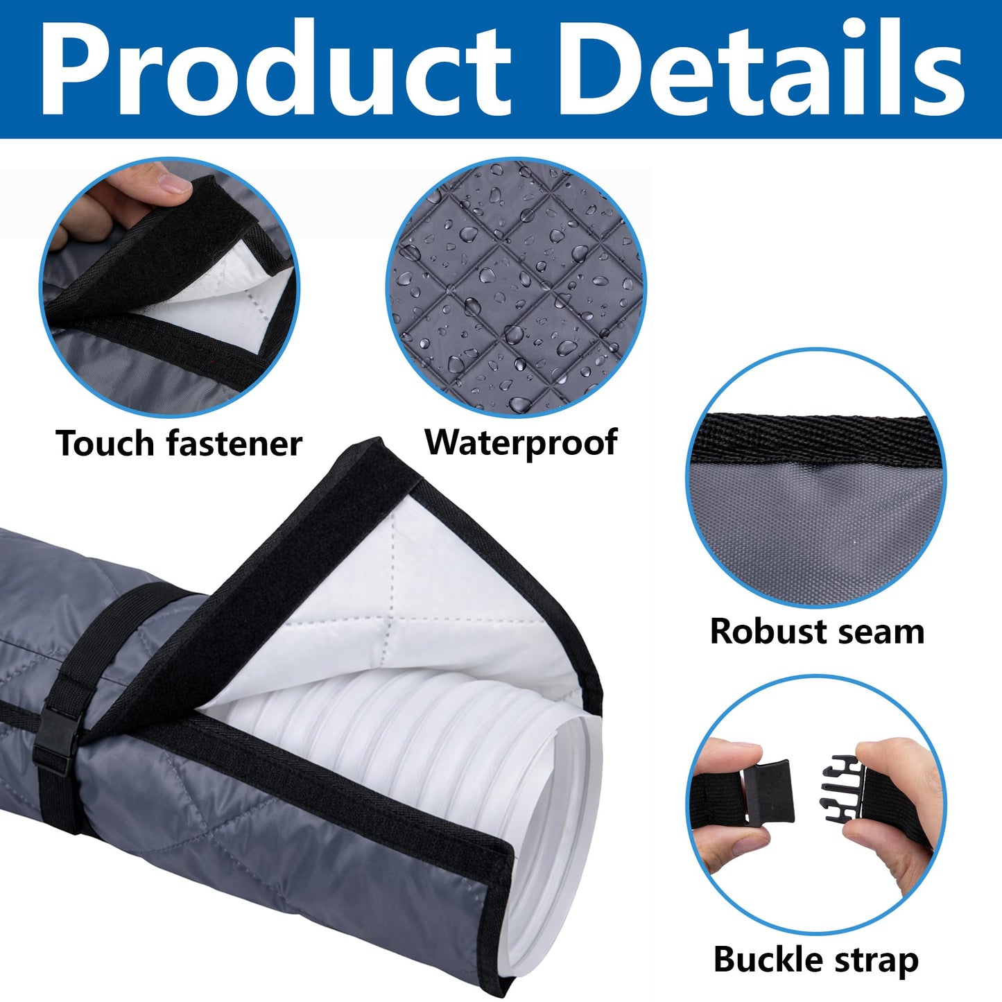 Tlswshsy 2 Set Quilting Air Conditioner Hose Cover, AC Insulated Hose Cover Wrap with 8 Adjustable Buckle Straps, Portable Air Conditioner Hoses Sleeve for 5''-5.9" Diameter Exhaust Duct Vent (Grey)