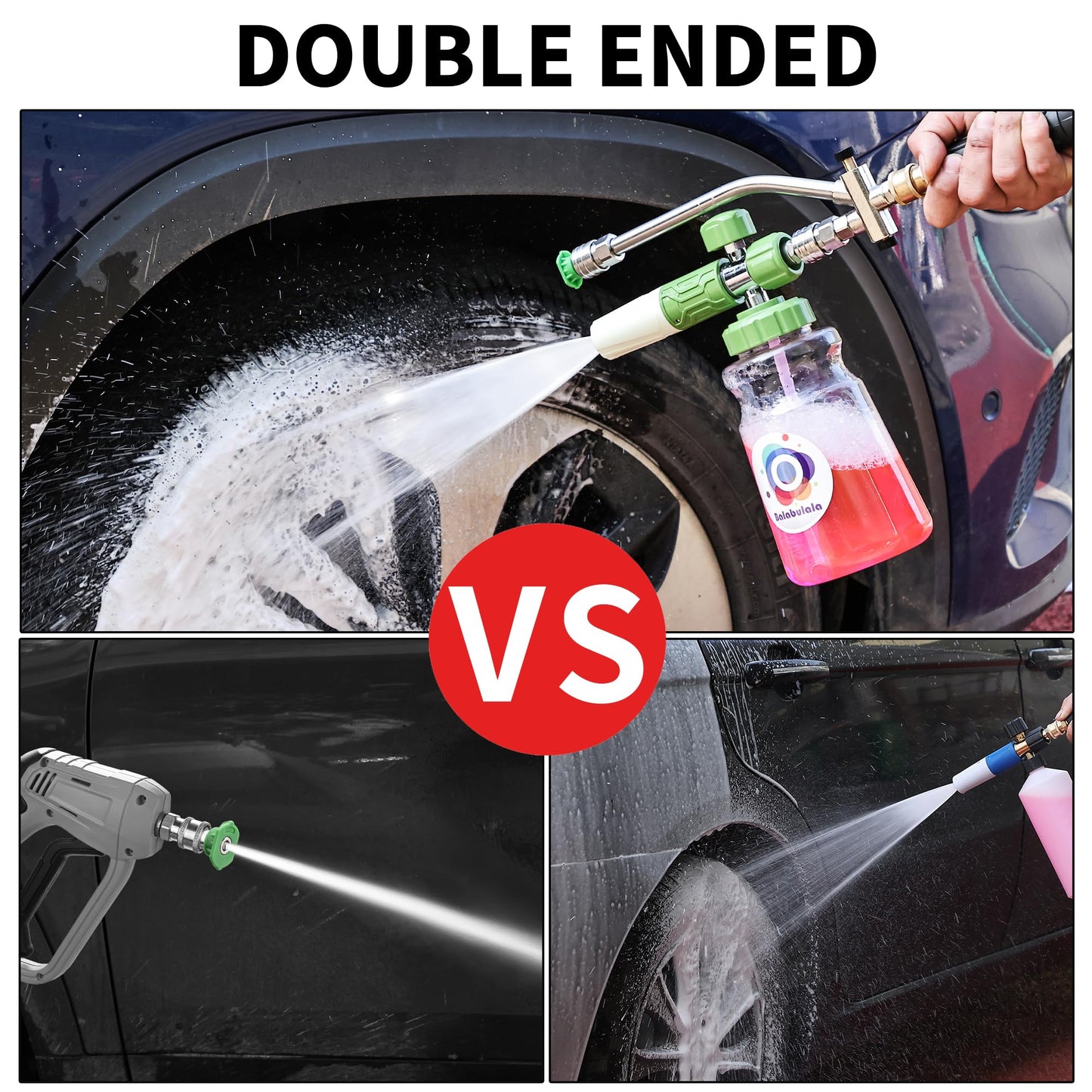 Balabulala Dual Connector Accessory with Pressure Washer Foam Cannon, Pressure Washer Double Tip Attachment for Foam Blaster with 5 Power Washer Sprayer Nozzles, 1/4" Quick Connect, 4200 PSI