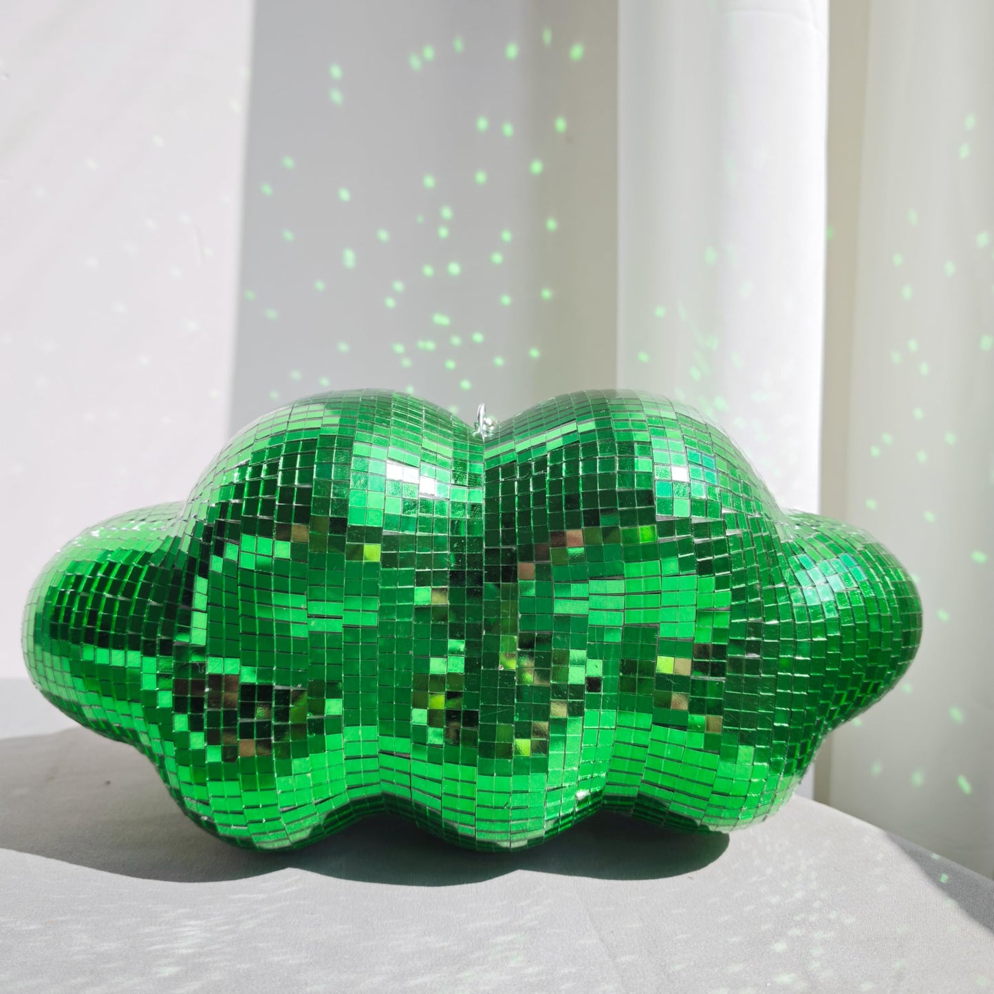 MFGDISCO Disco Ball Cloud Shaped, Cute Hanging Party Mirror Decor with Chain, Retro Light Reflective Ball for Party Home Decor, Disco Mirror Ornaments, Design Patent, Green