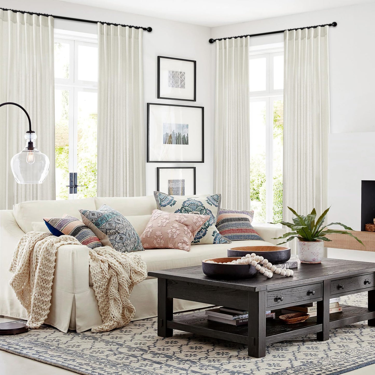 108 Inch Linen Curtains 2 Panels, with Heading Tape Hooks for Track System, Back Tab Extra Long Sheer Curtains for Living Room Bedroom, 9FT, Cream Ivory
