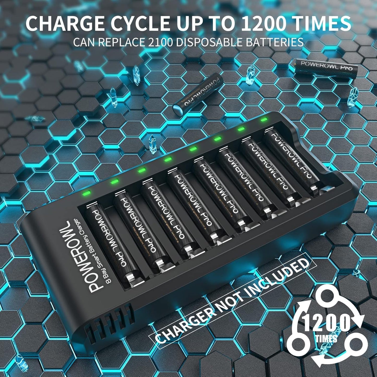 Golden-top Rechargeable Batteries AA, POWEROWL 16 Count NiMH Double A Battery High Capacity 2800mAh