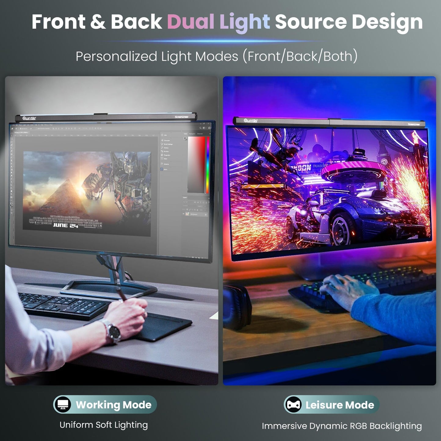 Quntis Monitor Light Bar 15.7'', Screen Light Bar for Eye Caring, LED Gaming Lamp with Touch Control, Dimmable No Screen Glare Computer Desk Lamp, e-Reading Lamp for Task Home Office