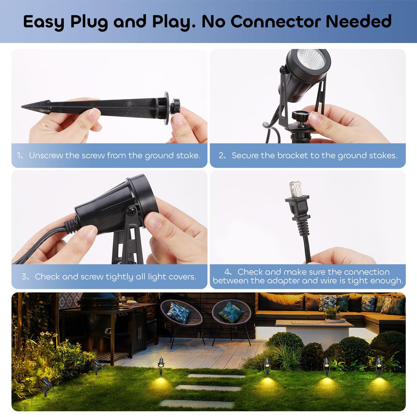 ECOWHO Landscape Lighting with Transformer, IP65 LED Outdoor Spotlights Waterproof 30W 2000LM Warm White 3000K Garden Lights, 90ft Cable for Garden Pathway Yard Tree Uplighting Patio (8 Pack)