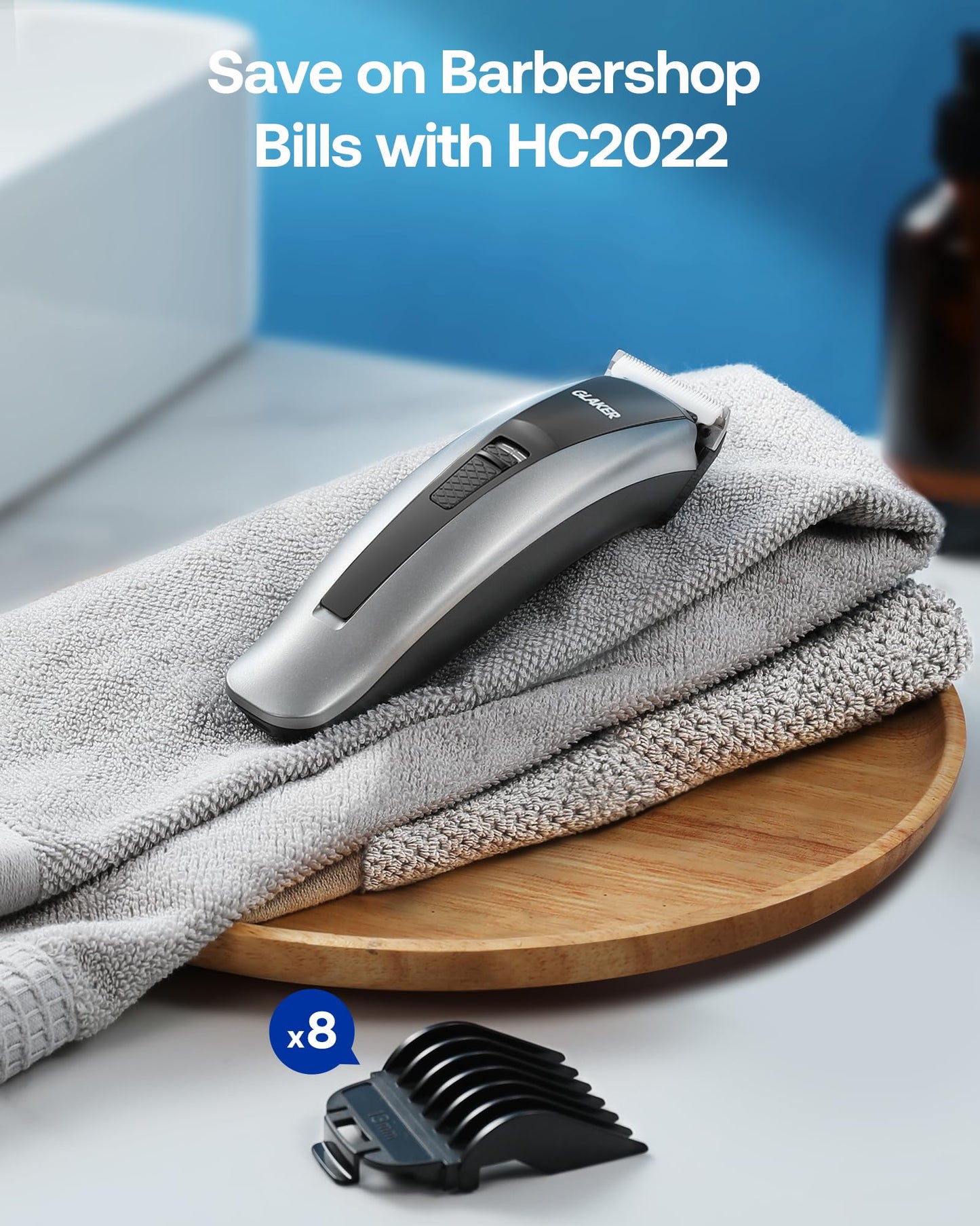 Cordless Hair Clippers for Men, GLAKER Professional Hair Clippers Ceramic Blade, Clippers for Hair Cutting Beard Trimmer Household Grooming Kit Barbers, USB C Rechargeable