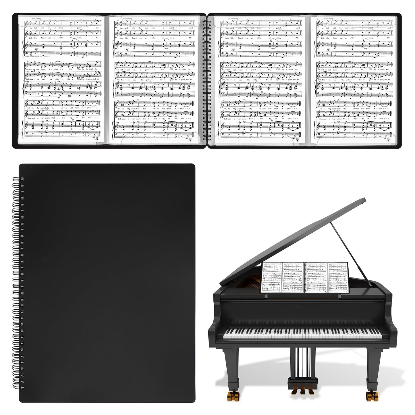 Sheet Music Folder 4 Pages Expand Piano Sheet Music Binder 30 Sleeves 60 Pages A4 Size Black Double Side Writable Choir Folder for Marching Band Piano Fits Letter Size (8.5x11in/216mmx279mm)