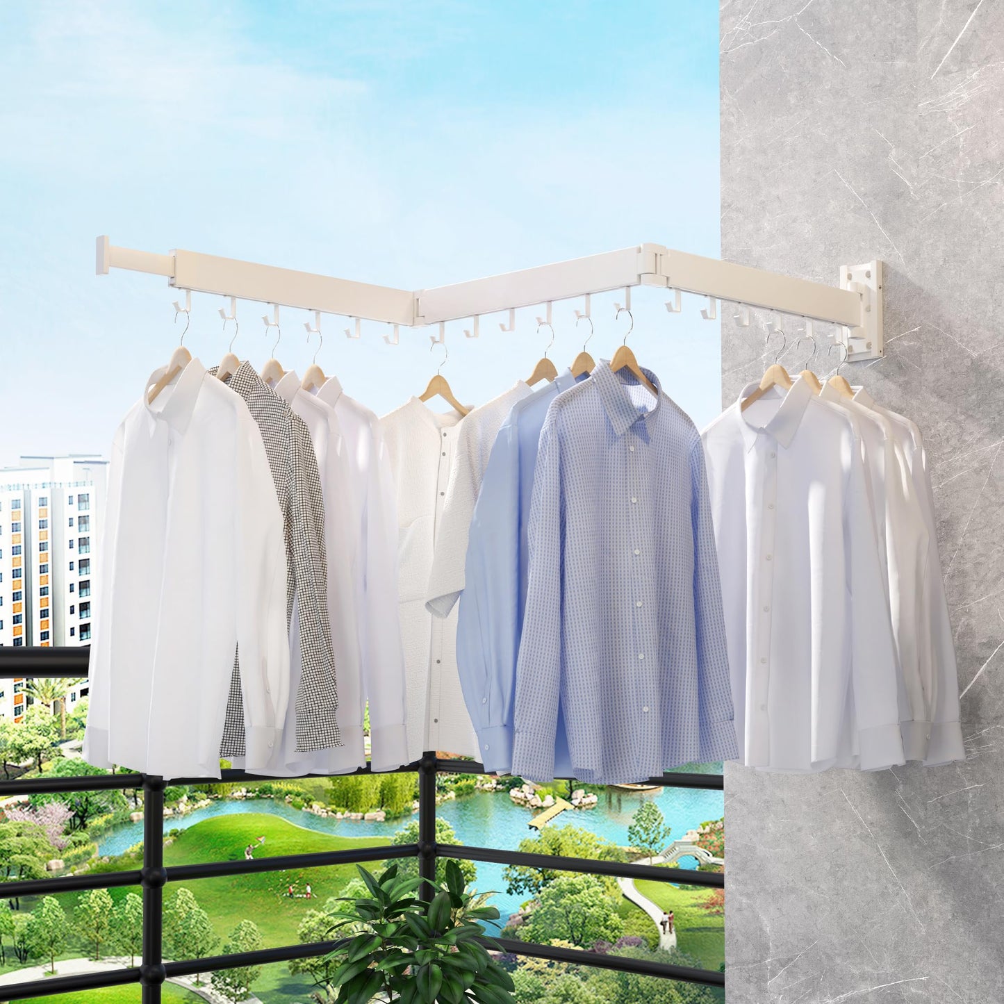 ZdwCyl Wall Mouted Clothes Drying Rack,Laundry Space Saver Laundry Rack Wall Mount,Retractable,Collapsible(Tri-Fold), White Color Drying Rack Clothing