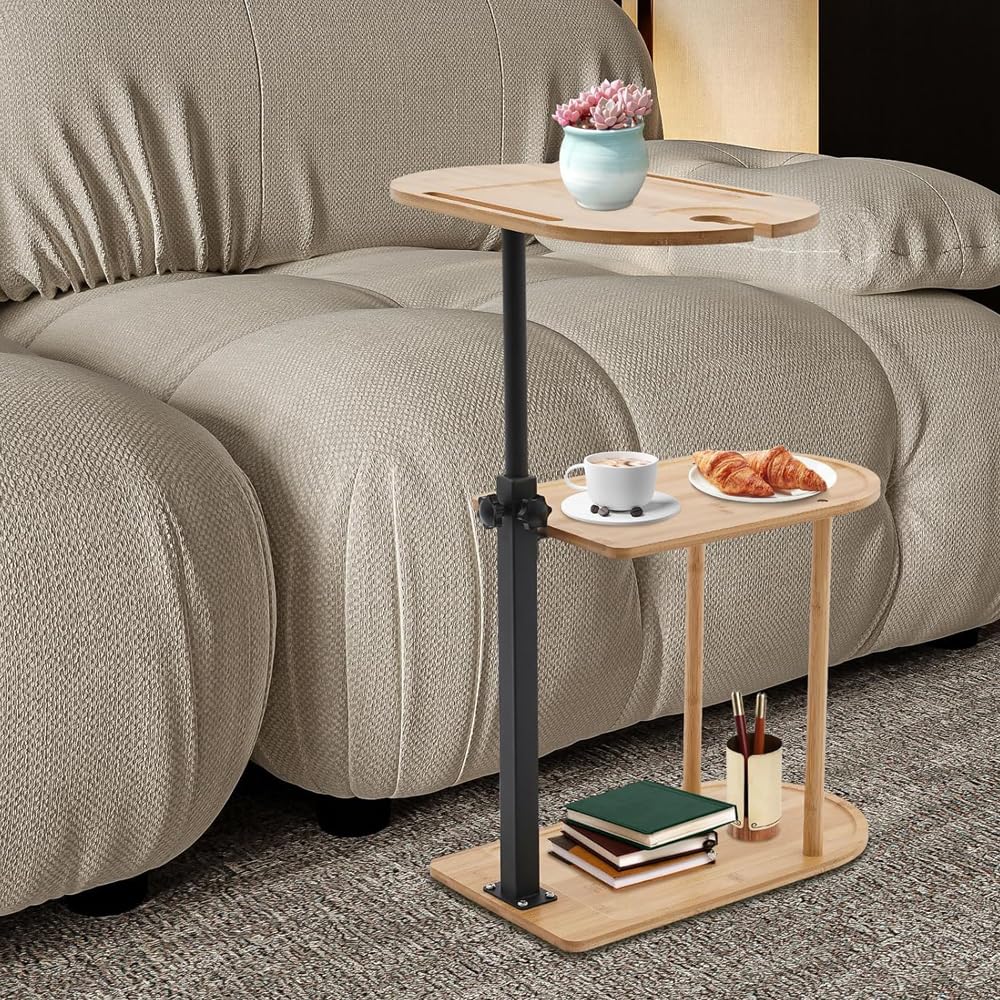 3 Layer Bath Tub Tray Table, Liftable Freestanding Bamboo Bath Tray Caddy for Tub Against Wall, Bathroom Organizer Shelf, Bath Home Spa Bathtub Accessories