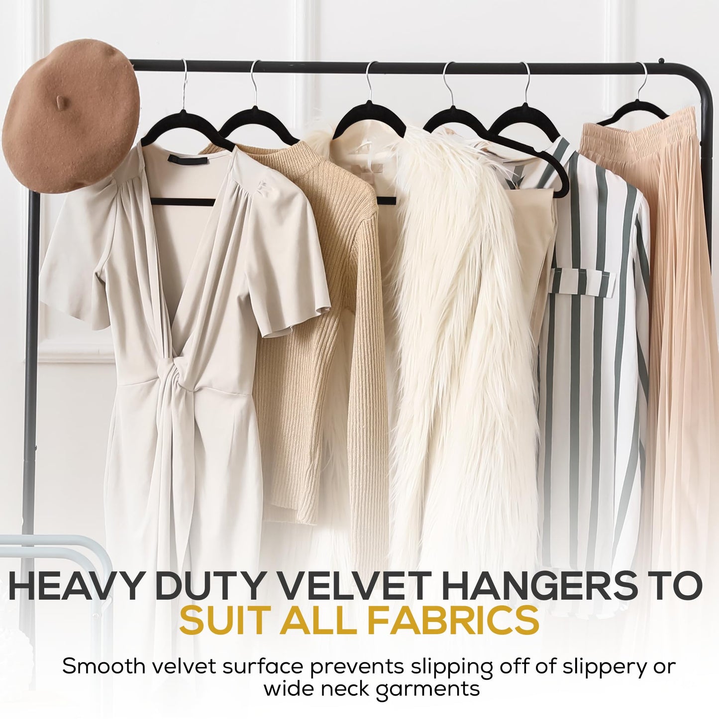 Techzoo Premium Black Velvet Hangers 50 Pack - Space Saving Felt Hanger, Non Slip Clothes Hangers for Closet, Heavy Duty Coat Hanger with 360° Rotatable Hook, Hold Up to 10 lbs