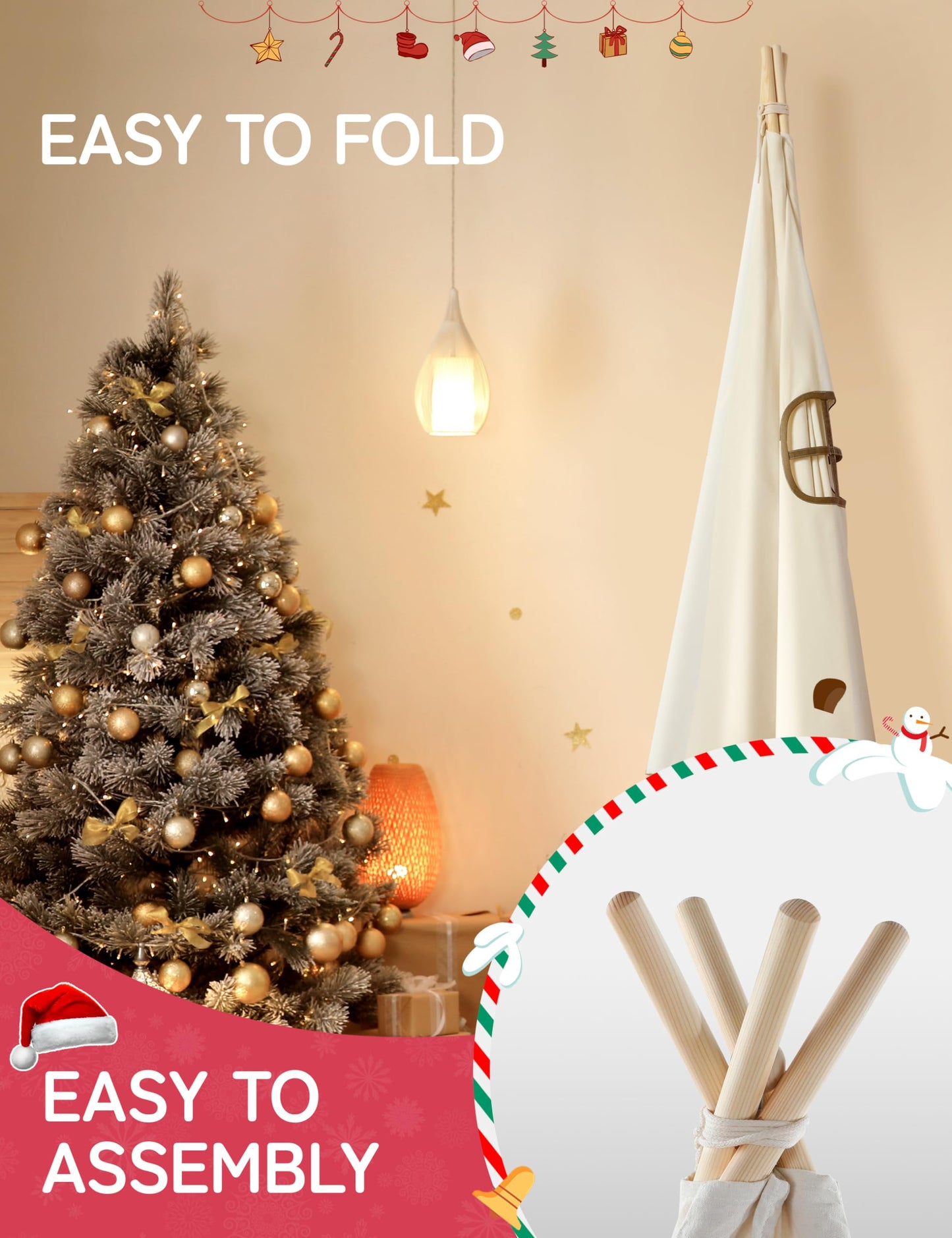 besrey Teepee Tent for Kids with Padded Mat&Light, Kids Tents Indoor Playhouse, Large Kids Tipi Tent, Play Tent for Toddler Boys Girls, Foldable Portable Toddler Reading Tent