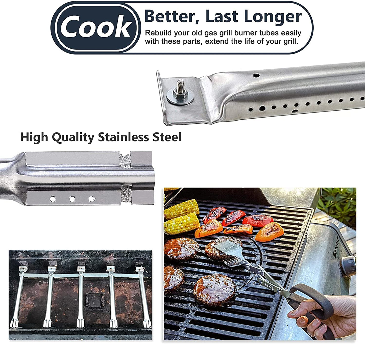 Hiorucet Barbecue Replacement Parts for Charbroil 463230515, 463230512, 463230513, 463230514, 463239915, 463230511 Grill Models. BBQ Heat Shields, Burner Tubes, Crossover Tubes and Ignitors Kit.