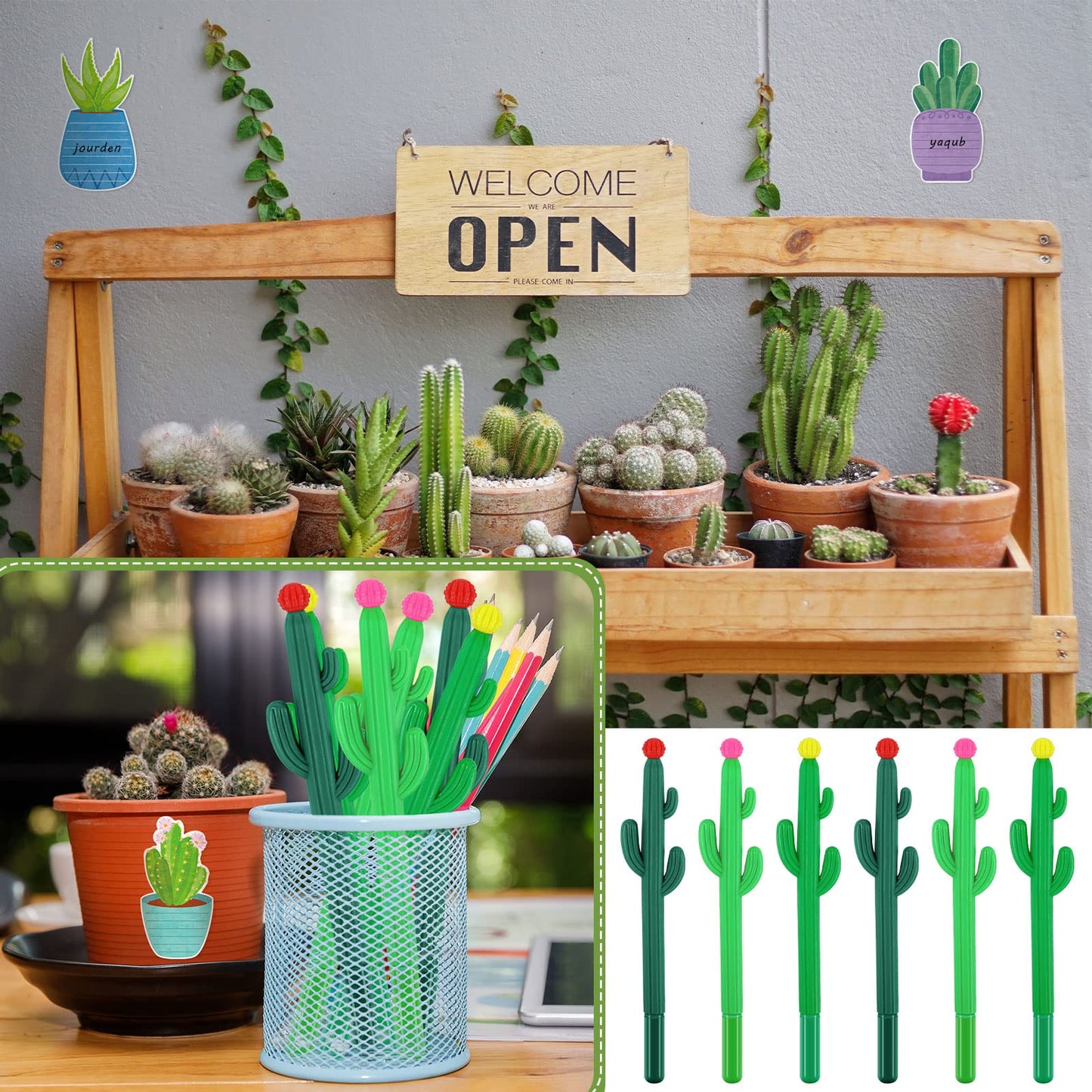 24 Pcs Cactus Sticky Notes with Cactus Pen Sets Cute Notepads Gifts Cacti Notepads Succulent Pen Self Adhesive Note Pads for Xmas School Supply