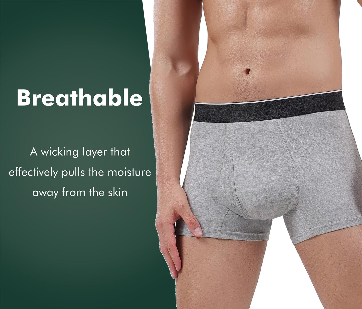 AIRCUTE Men Urine Incontinence Underwear Fly Front Opening Absorbent Leak Proof Boxer Brief for leaks 60 ML 3 Pack(Medium, 3 Black)