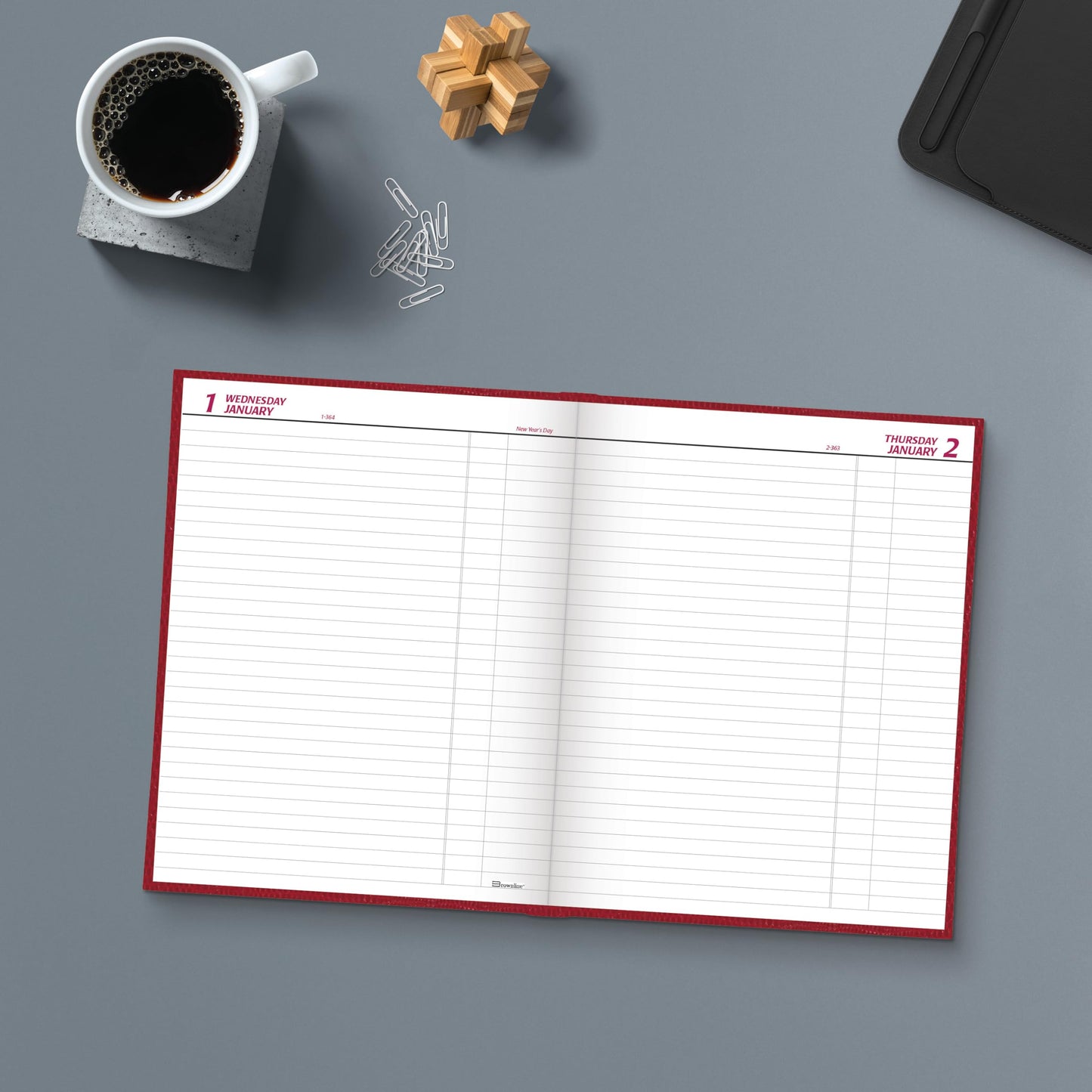 Brownline® 2025 Traditional Daily Planner, Untimed Journal, 12 Months, January to December, Perfect Binding, 10" x 7.875", Bright Red (C550.RED-25)