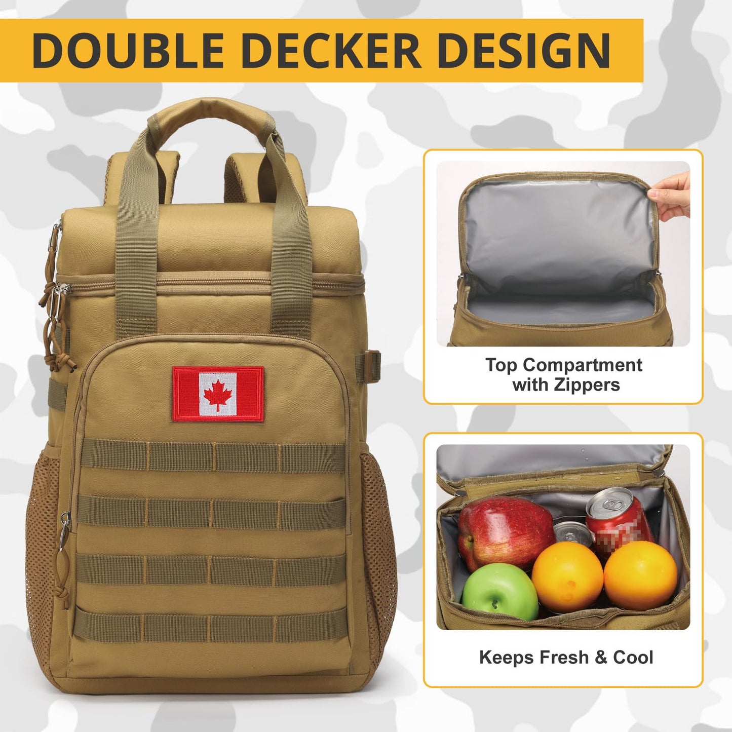 Tactical Backpack Cooler,Lunch Backpack for Men Adults Work with Handle，Soft Cooler Backpack Insulated Waterproof Leak Proof