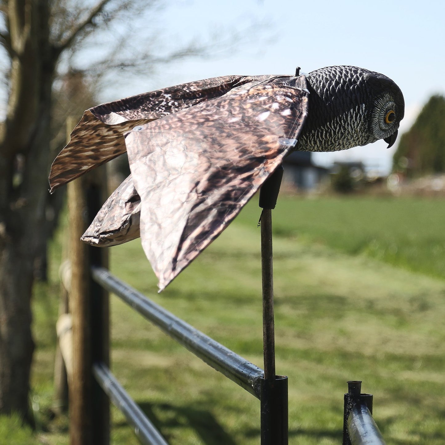 skycabin Realistic Owl Decoy with Moving Wings to Scare Bird Away from Garden,Patio,Fence,Boats,Vulnerable Buildings,Humane Decoy Deterrent Plastic Owl for Crow Pigeon Bird Duck Scarer