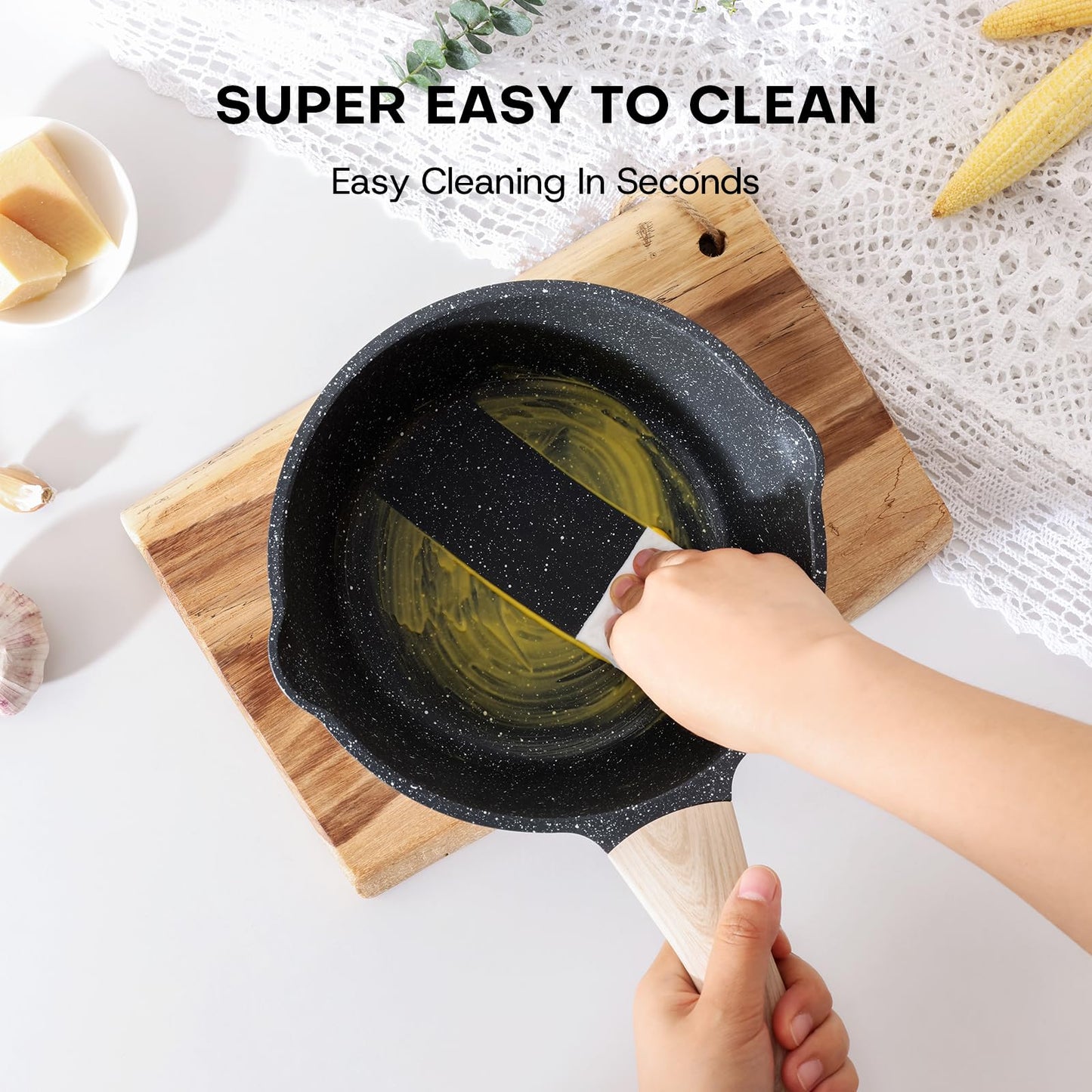 Kordisen Sauce Pan Set with Lid, 1.5Qt & 2.5 Qt Nonstick Saucepan Non Stick Sauce Pots Cooking Pot with Pour Spout, Easy to Clean, Small Kitchen Pots Induction Pot, PFOA Free (Black)