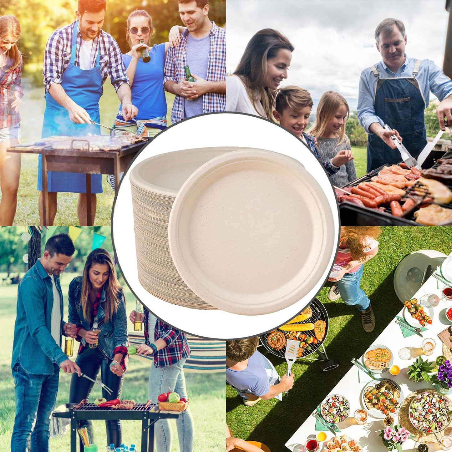 140 Pack 10 Inch Paper Plates, 100% Compostable Biodegradable Disposable Plates, Heavy Duty Bagasse Sugarcane Plates for Dinner, Party & Birthday, Large Round Serving Plates, Brown