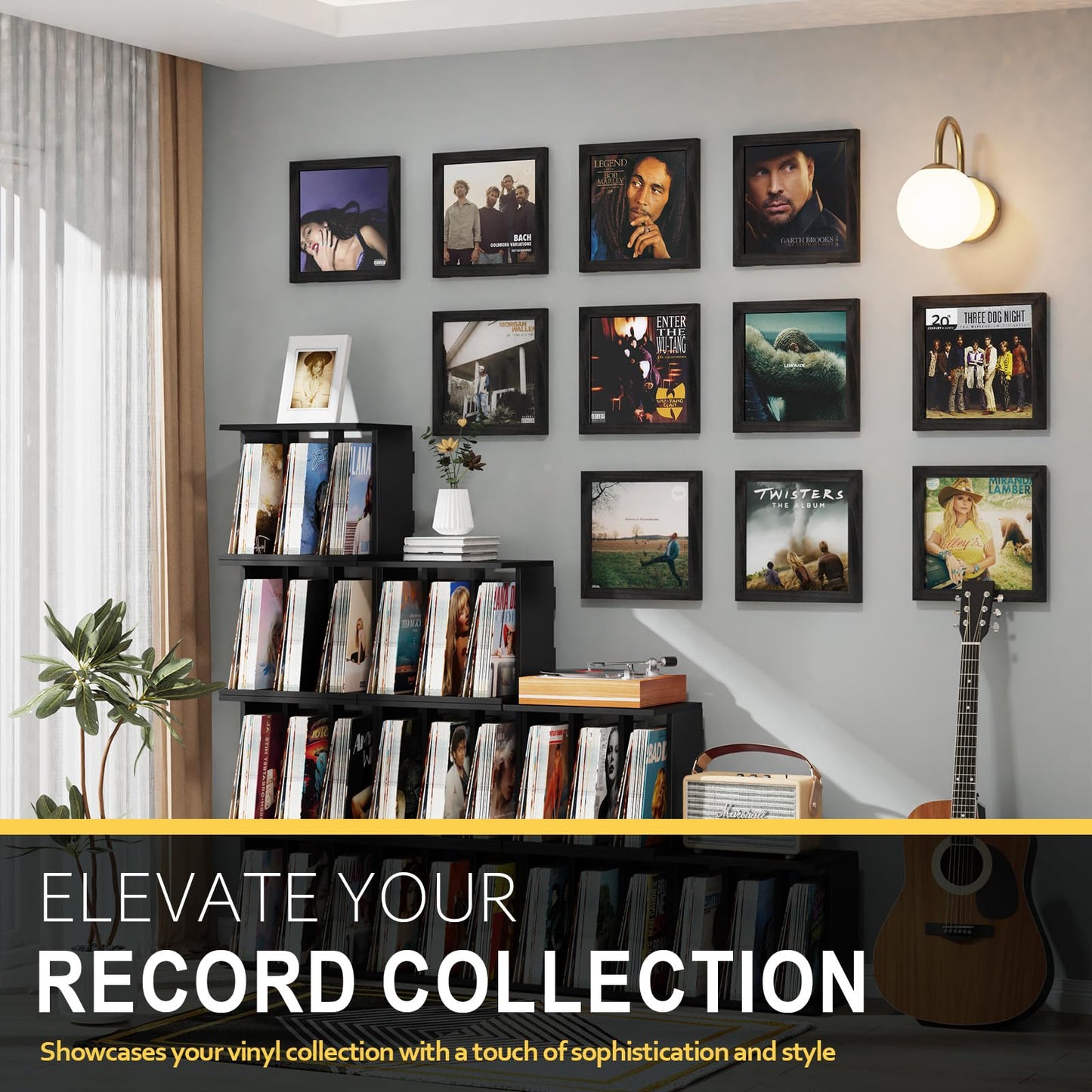 Emfogo Vinyl Record Frame, 3-Pack Album Frames for Vinyl Records Display, Record Frame for 12x12 Inch LP Cover Display (3 Pack/Black)