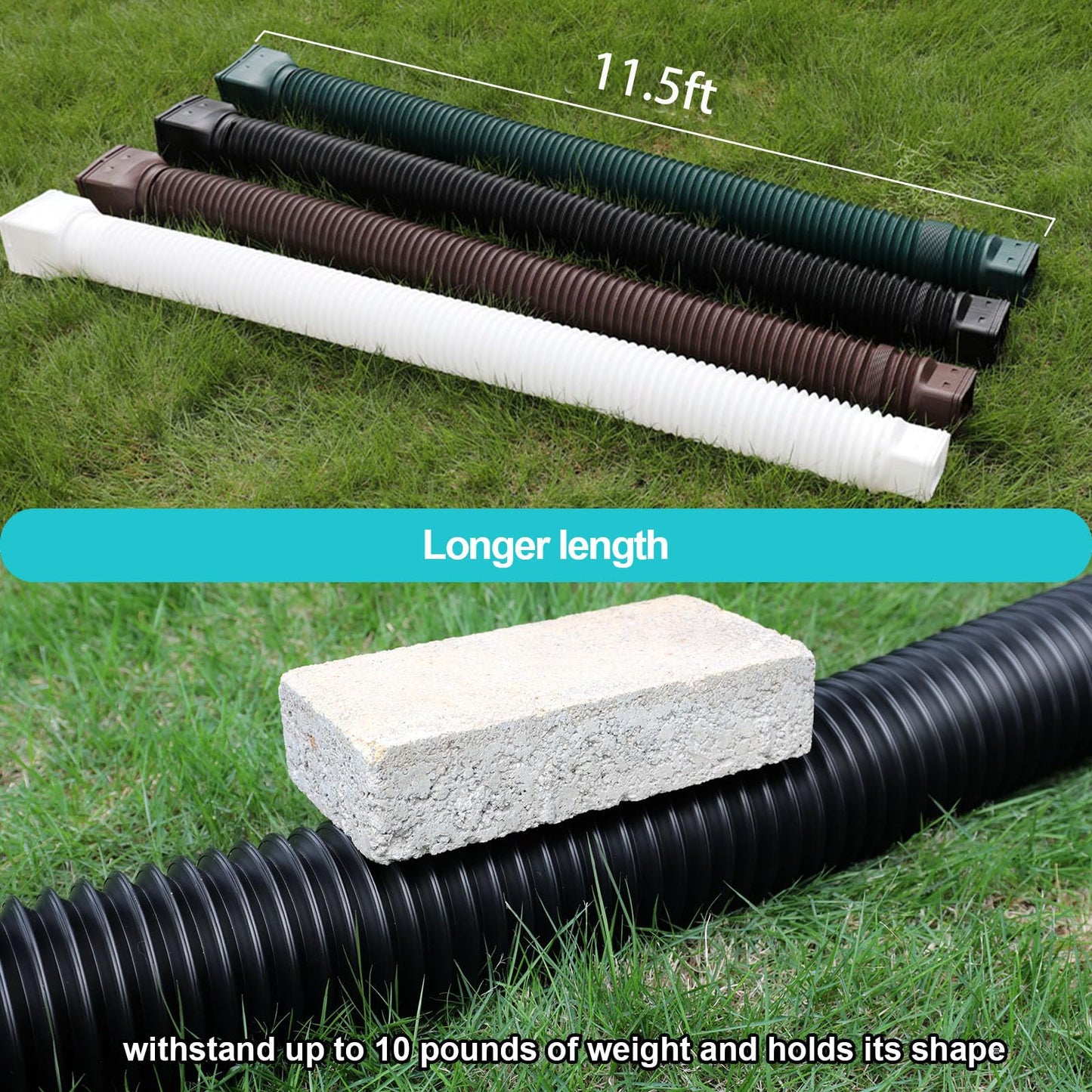 plusgutter 11.5ft Gutter Downspout Extensions Flexible, Drain Downspout Extender, Down Spout Drain Extender, Gutter Connector Rainwater Drainage, Extendable from 2.6ft to 11.5ft(Brown)