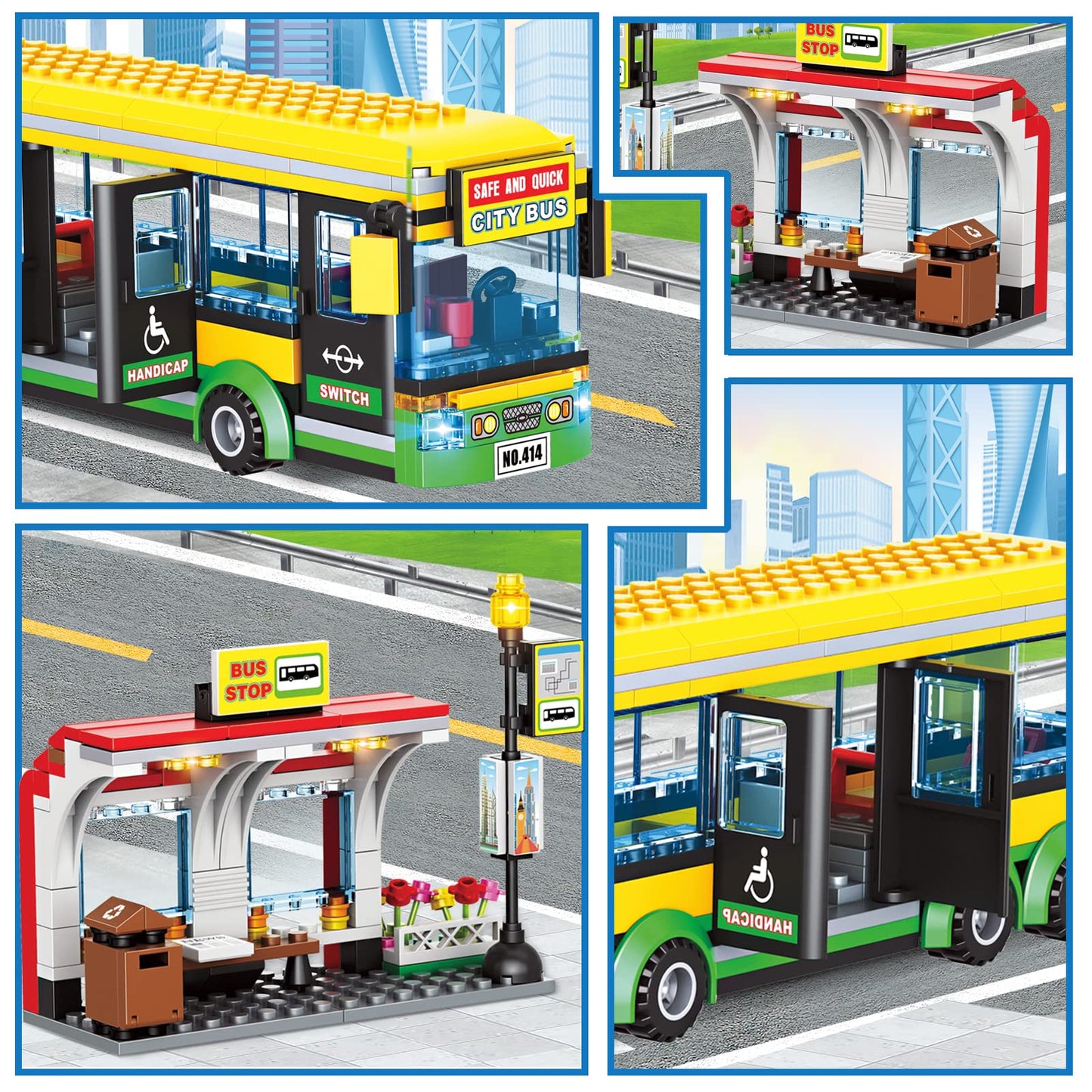 City Town Center Bus Station Building Kit, Bus Station Building Blocks Toy for Kids, with Bus & Bus Station, Best Learning Roleplay STEM Block Play Toys Gift for Boys Girls Aged 6-12 (386Pcs)