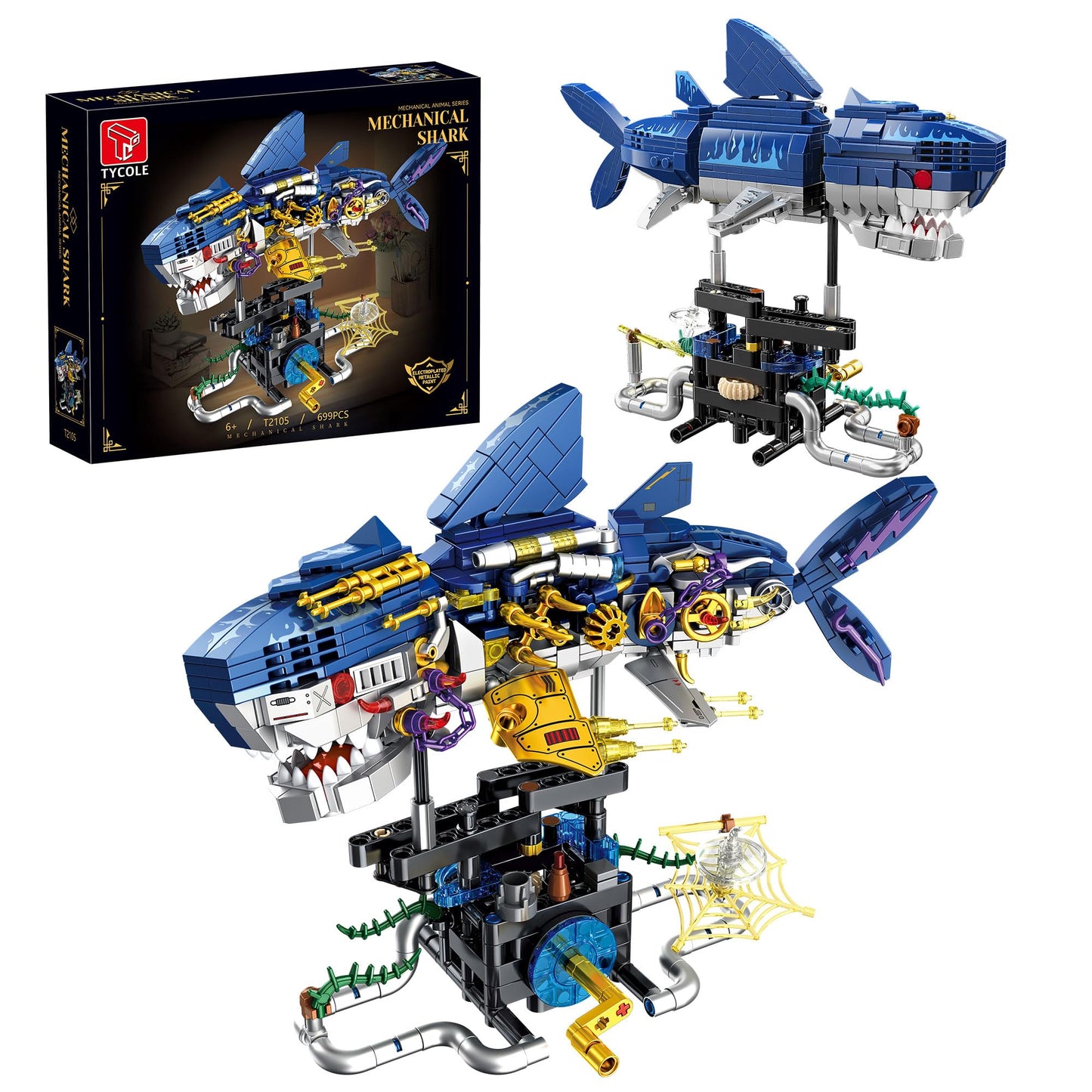 TYCOLE Mechanical Shark Building Set,Sea Animal Toy Kit with Rotatable Function and Display Stand,Creative STEM Toy,Christmas Birthday Gift for Adults and Kids 8-12(699PCS)