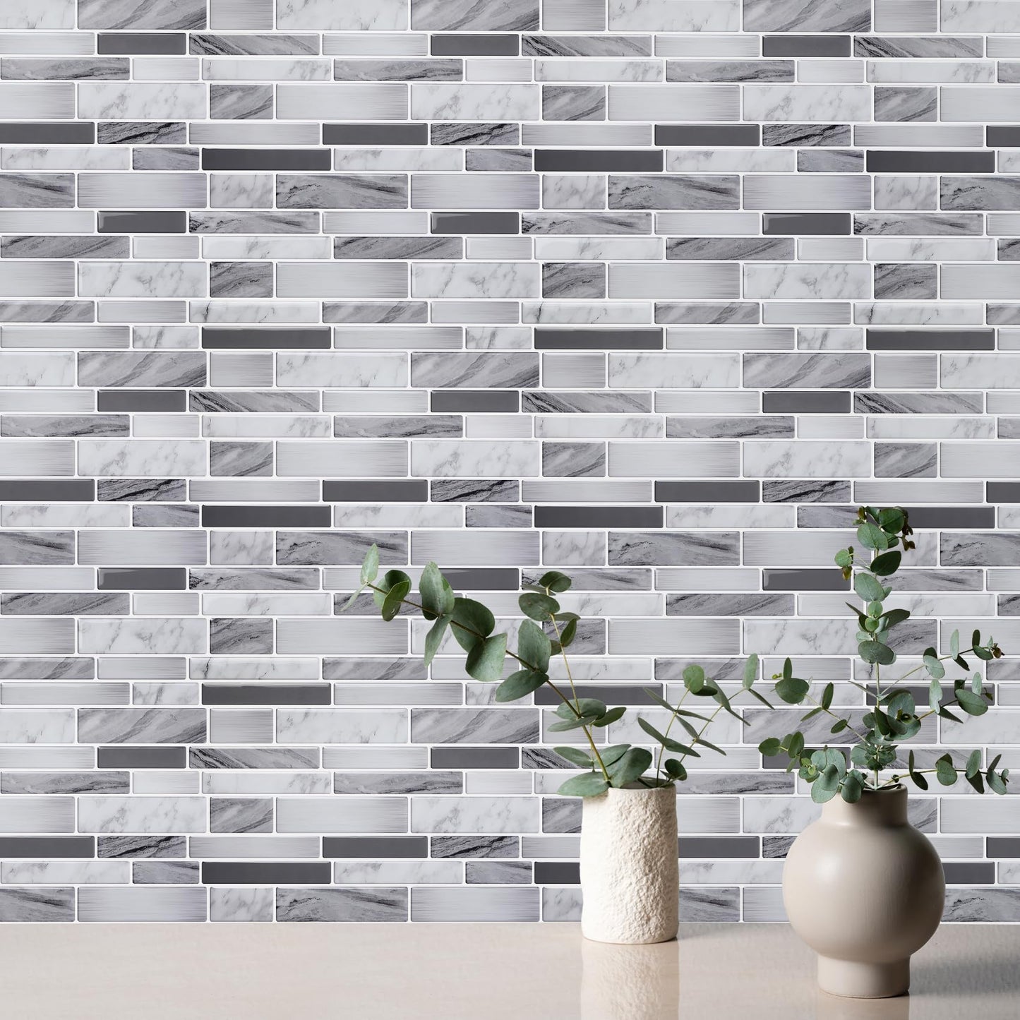 Vamos Tile 10-Sheet Peel and Stick Tile Backsplash,12"x12" Premium Kitchen Backsplash Peel and Stick Tile (Grey)