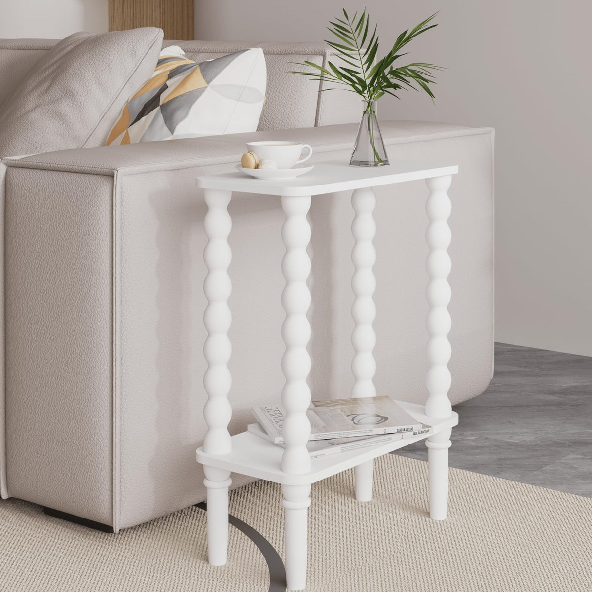 Veegle Narrow Side Table, Small End Table with Storage Shelf, Modern Bedside Table Night Stand for Living Room, Bedroom, Office and Small Spaces (White)