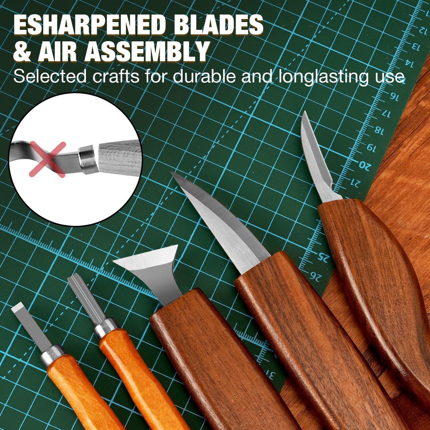 Wood Carving Kit, 24Pcs Wood Carving Tools with PU Storage Bag, Wood Whittling Knife Kit with 4pcs Templates & 6pcs Basswood Blocks for DIY Beginners