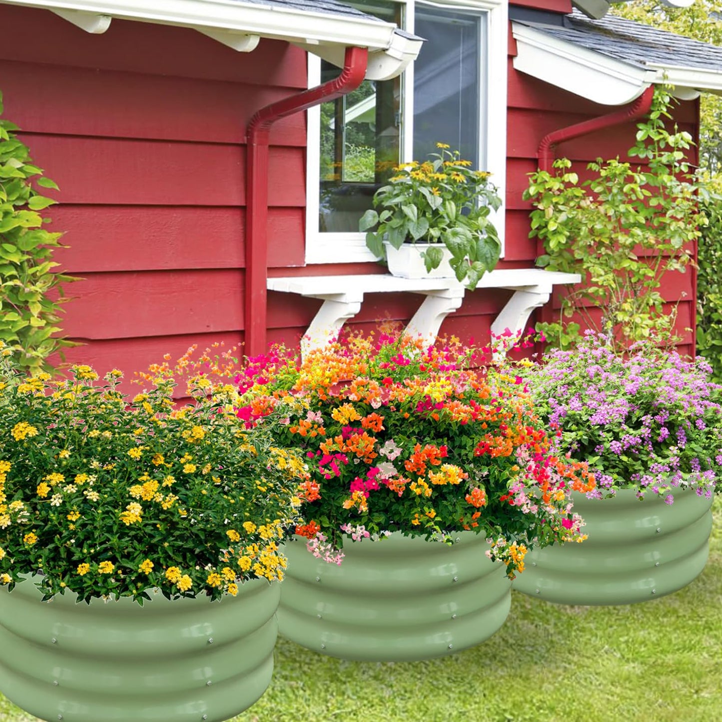 2-Pack Raised Beds for Garden – 60x30cm Round Steel Planter Box with Safety Edging, Outdoor Raised Planters for Vegetables, Flowers & Herbs, Bottomless Metal Garden Bed