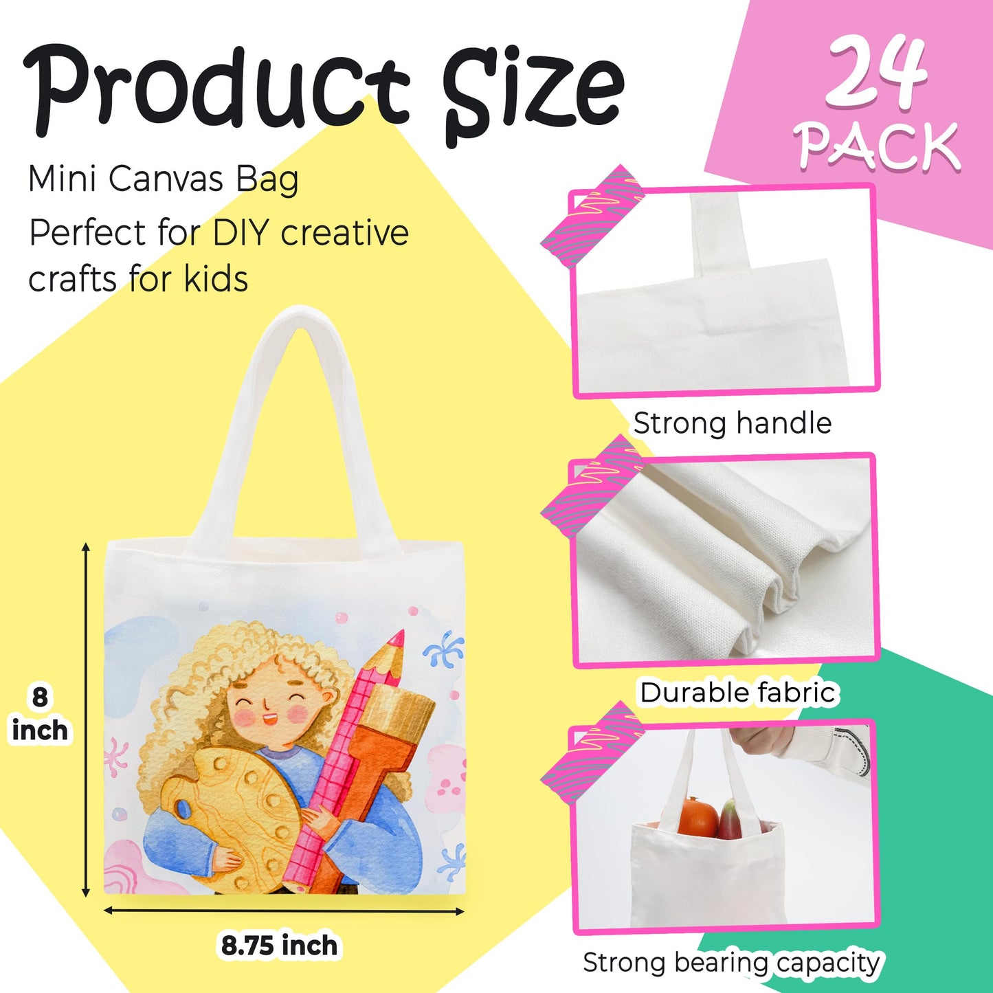 Joyclub 24 Pack Mini Sublimation Tote Bags 8 x 8.75 in Blank White Gift Bags with Handles Reusable Small Tote Bags for Heat Transfer DIY Crafts Party Favors Wedding Birthday (White)