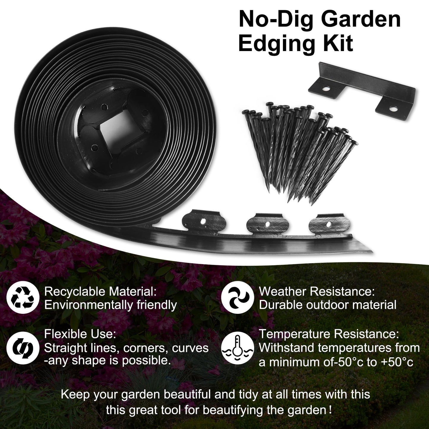LXS Landscape Edging No Dig 4 inch Tall 33FT Garden Edging with 30 Spikes, Landscape Edging Border for Landscaping, Lawn, Flower Beds, Grass, Yard (4inch 33ft)
