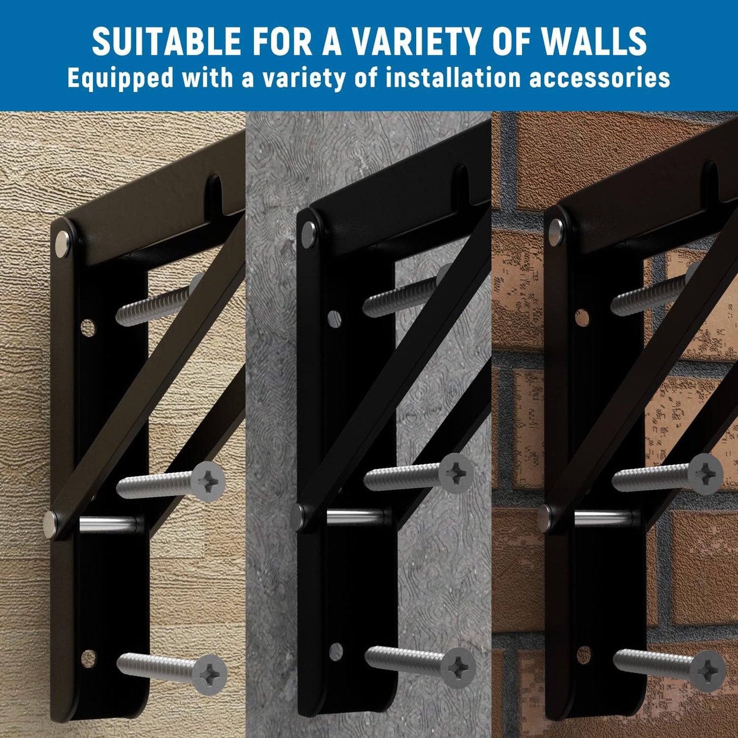 LEOPO 20 inch Folding Shelf Brackets, Heavy Duty Wall Mounted Shelf Bracket, 2 Pack, Black