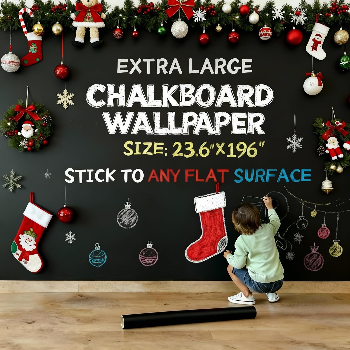 Oxdigi Extra Large Chalkboard Paper 60x500cm Peel & Stick, Removable Blackboard Wall Decal for Kids Room, Easy Self Adhesive, Thick 0.3mm CPP Material