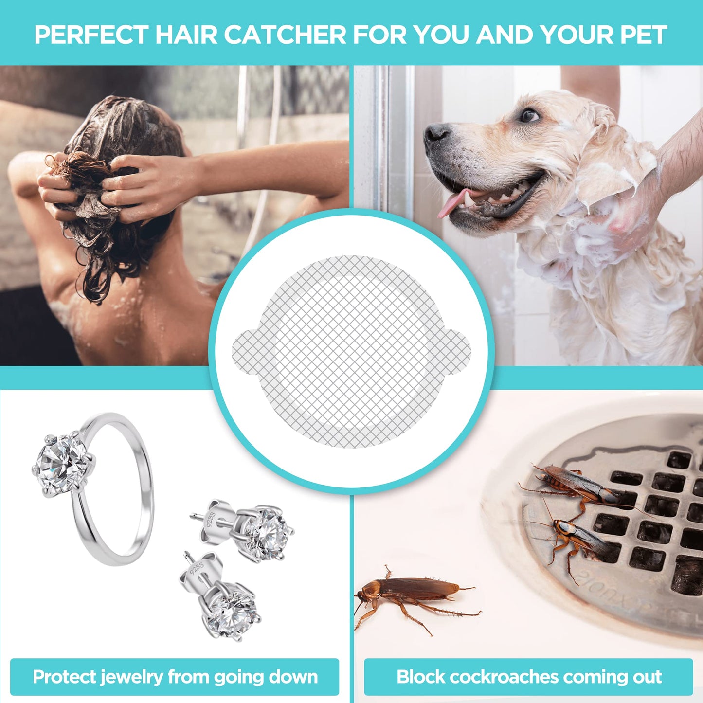 Aire Allure, 50 Pack, Disposable Shower Drain Hair Catcher Mesh Stickers…