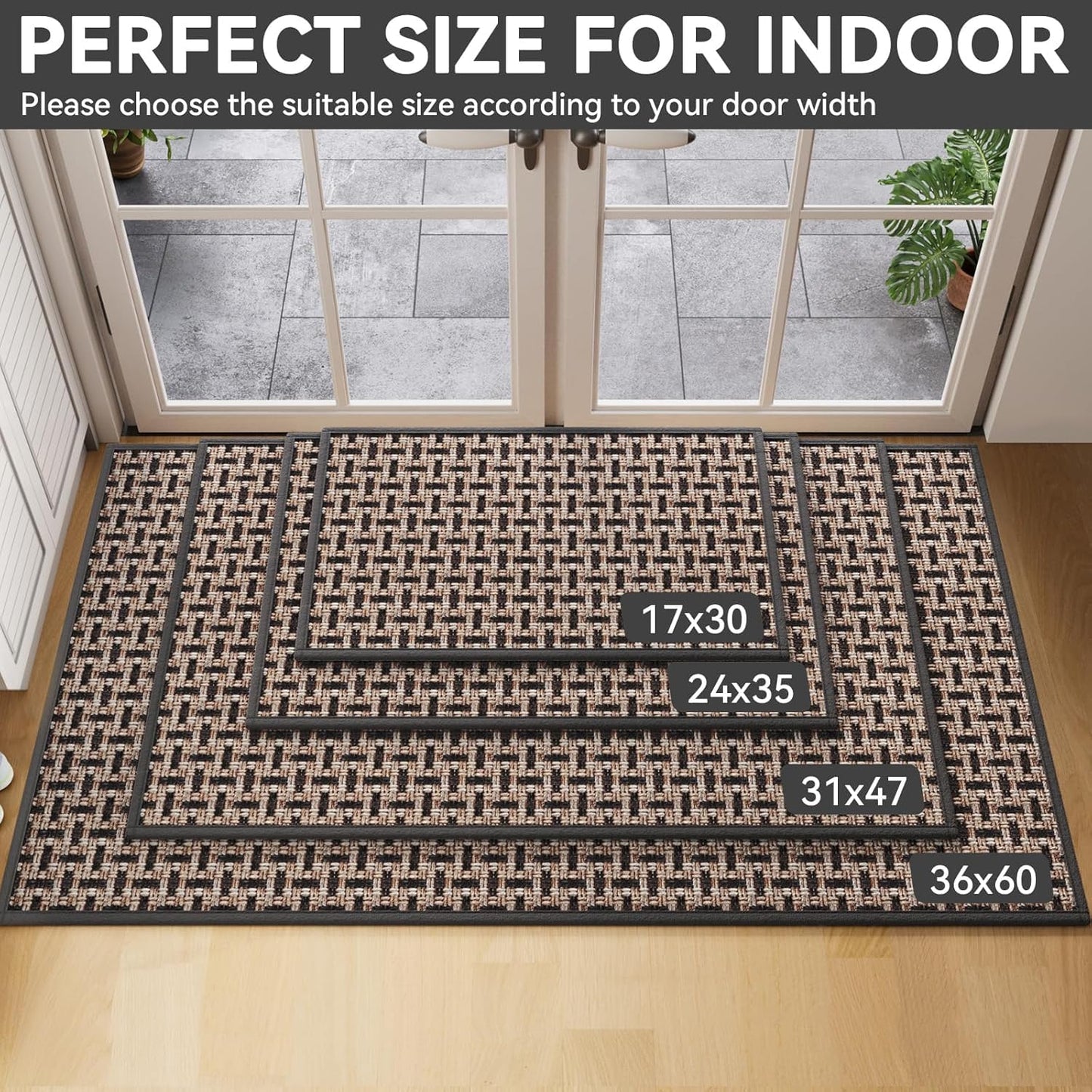 YDKGL Door Mat 24x72 Dirt Resistant and Absorbent, Non-Slip Rubber Backing Floor Mats, Easy Clean Low-Profile Doormat for Entryway, Front Door, Inside Entrance Black