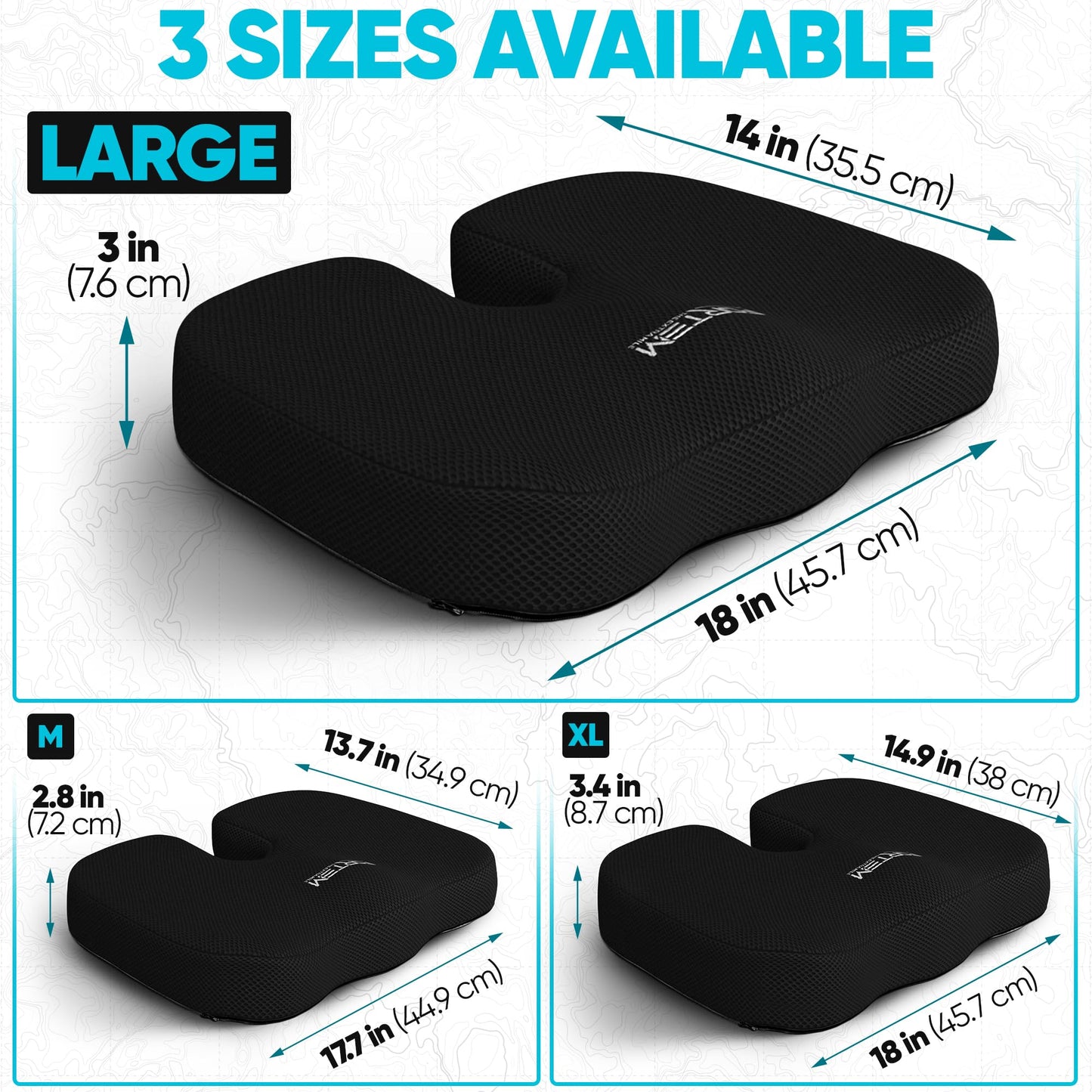 FORTEM Office Chair Cushion, Memory Foam Seat Cushion, Non Slip Sitting Pillow for Gaming, Car Seat, Computer Chair Pad, Sciatica and Tailbone Support, Washable Cover
