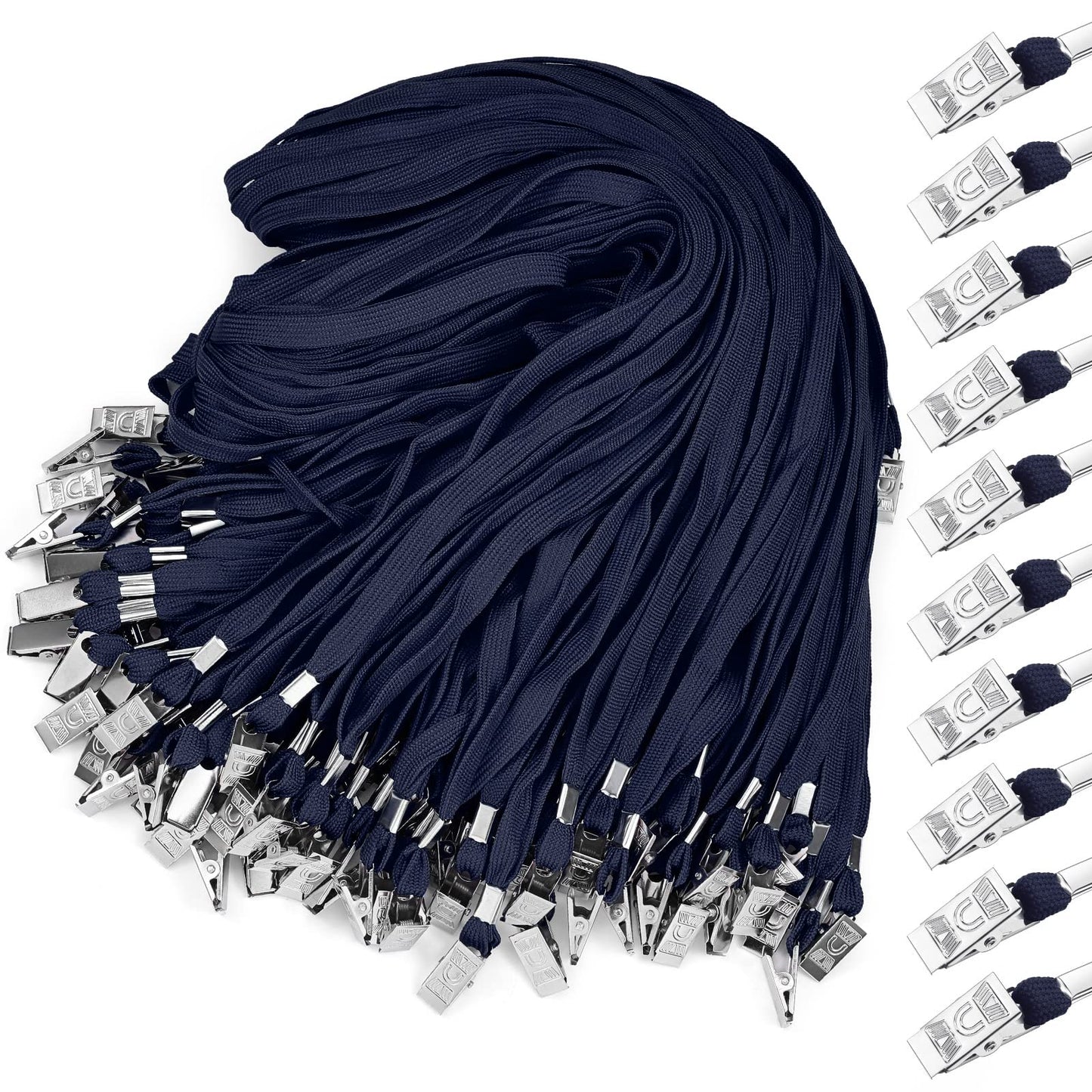 Marspark 200 Pcs Lanyard Bulk for ID Badges, Flat Neck Lanyard with Swivel Hook and Clip, Durable Accessory for ID Card Holders (Navy Blue)