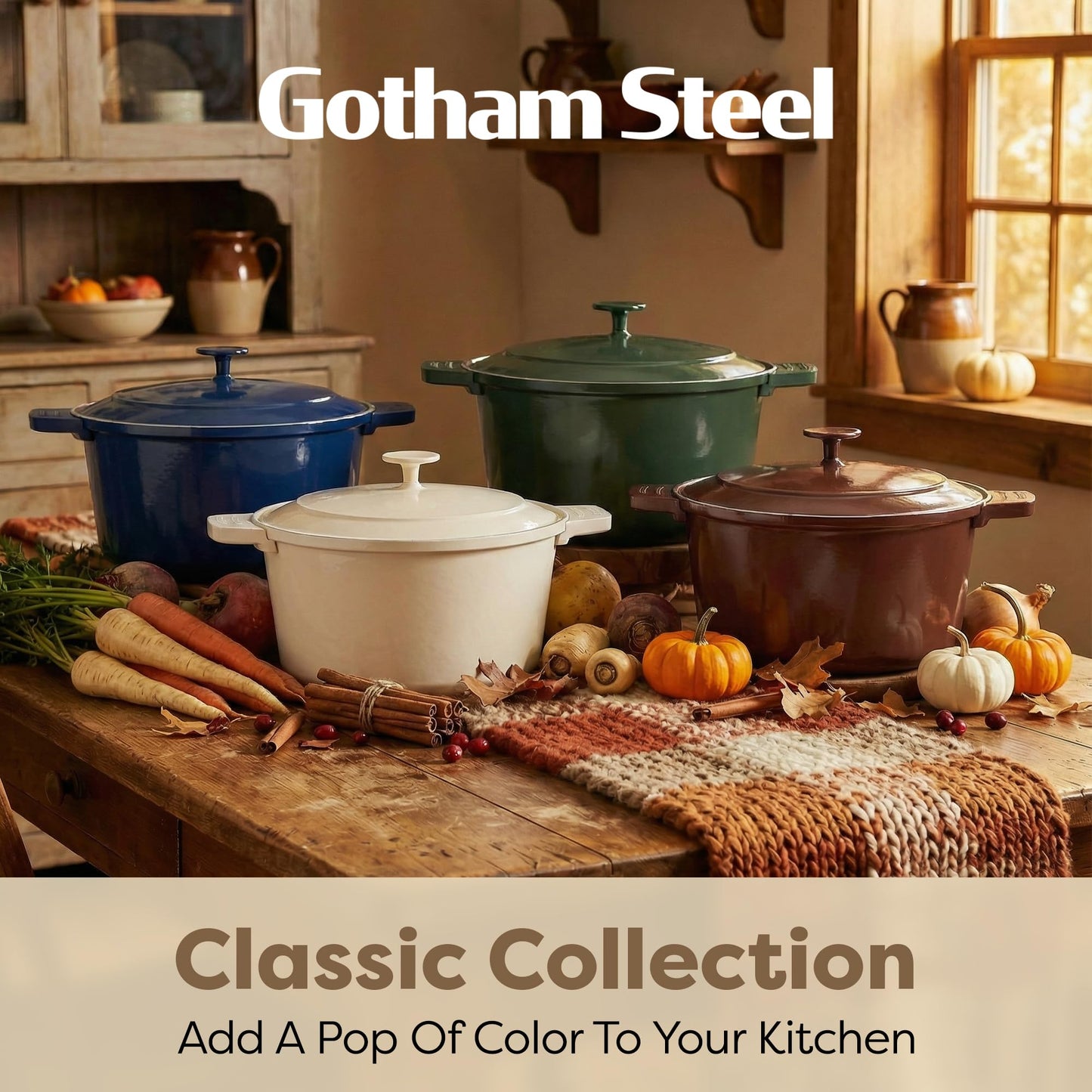 Gotham Steel 5 Qt Dutch Oven Pot with Lid, Nonstick Ceramic Dutch Oven Stock Pot, 10 in 1 Cooking Pot & Dutch Oven for Bread Baking, Lightweight Oven & Dishwasher Safe – Cream